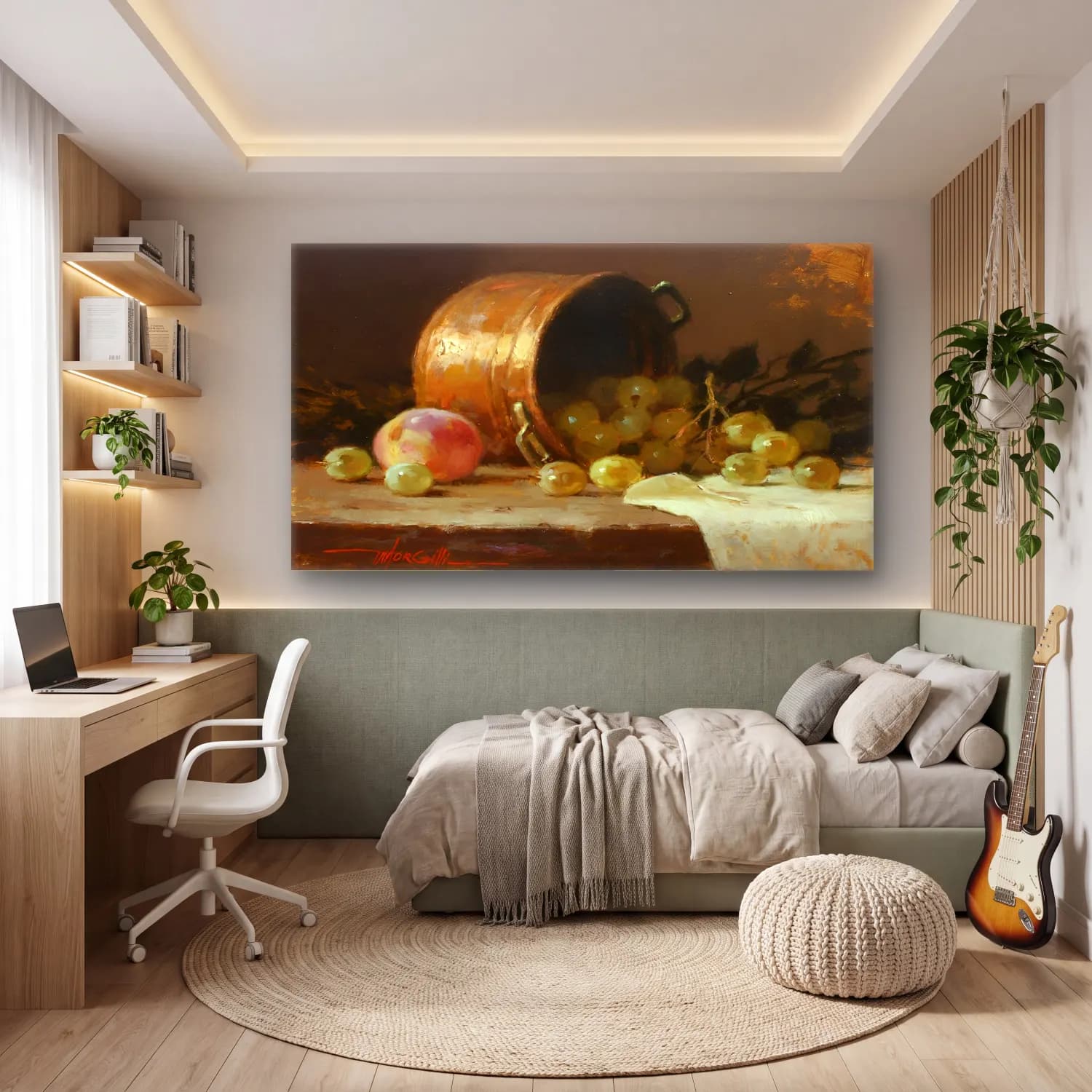 Yağlı Boya Üzümler – Pastel Tonlar cam tablo — genç odasında