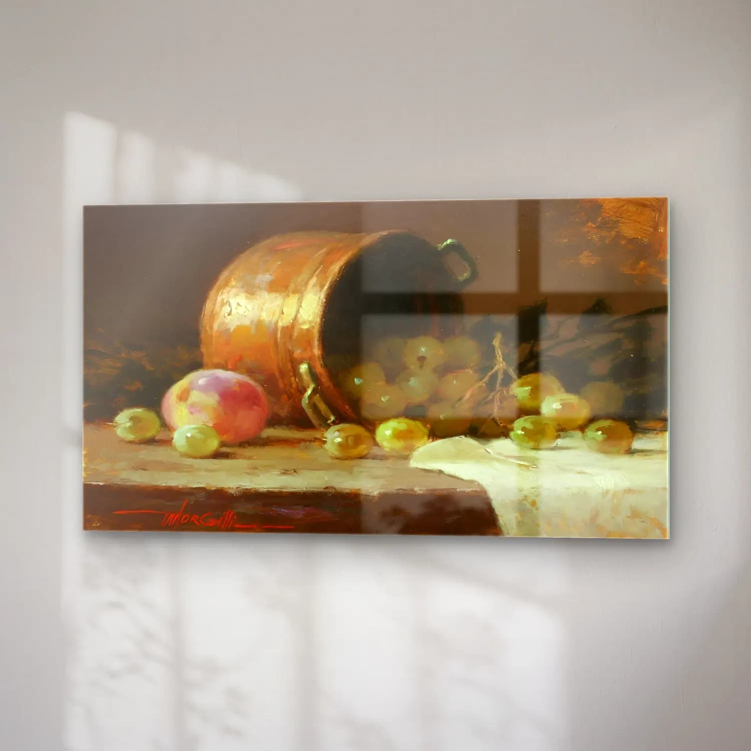 Yağlı Boya Üzümler – Pastel Tonlar cam tablo — sağ açıdan görünüm