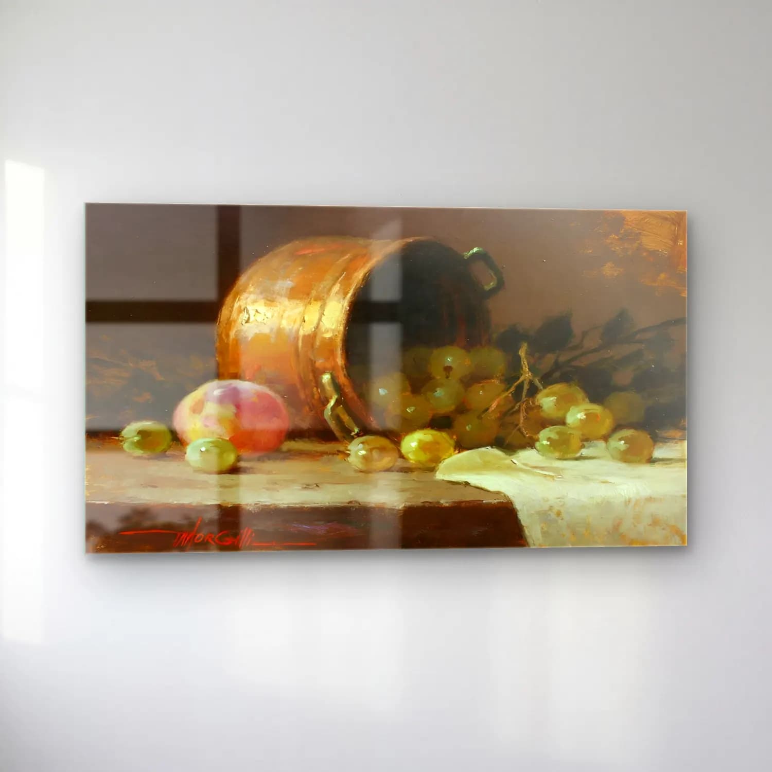 Yağlı Boya Üzümler – Pastel Tonlar cam tablo — sol açıdan görünüm