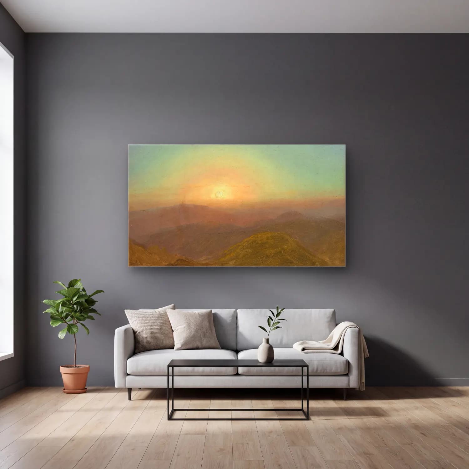 Frederic Edwin Church – Morning Landscape cam tablo — gri duvarlı salonda