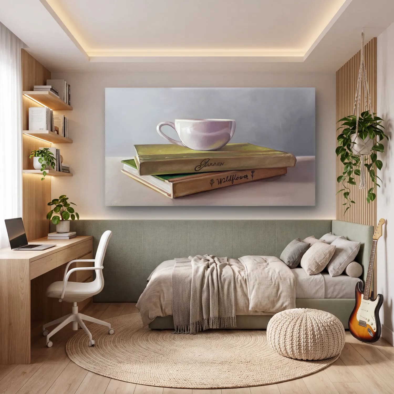 Yağlı Boya Çay Fincanı No. 6 cam tablo — genç odasında