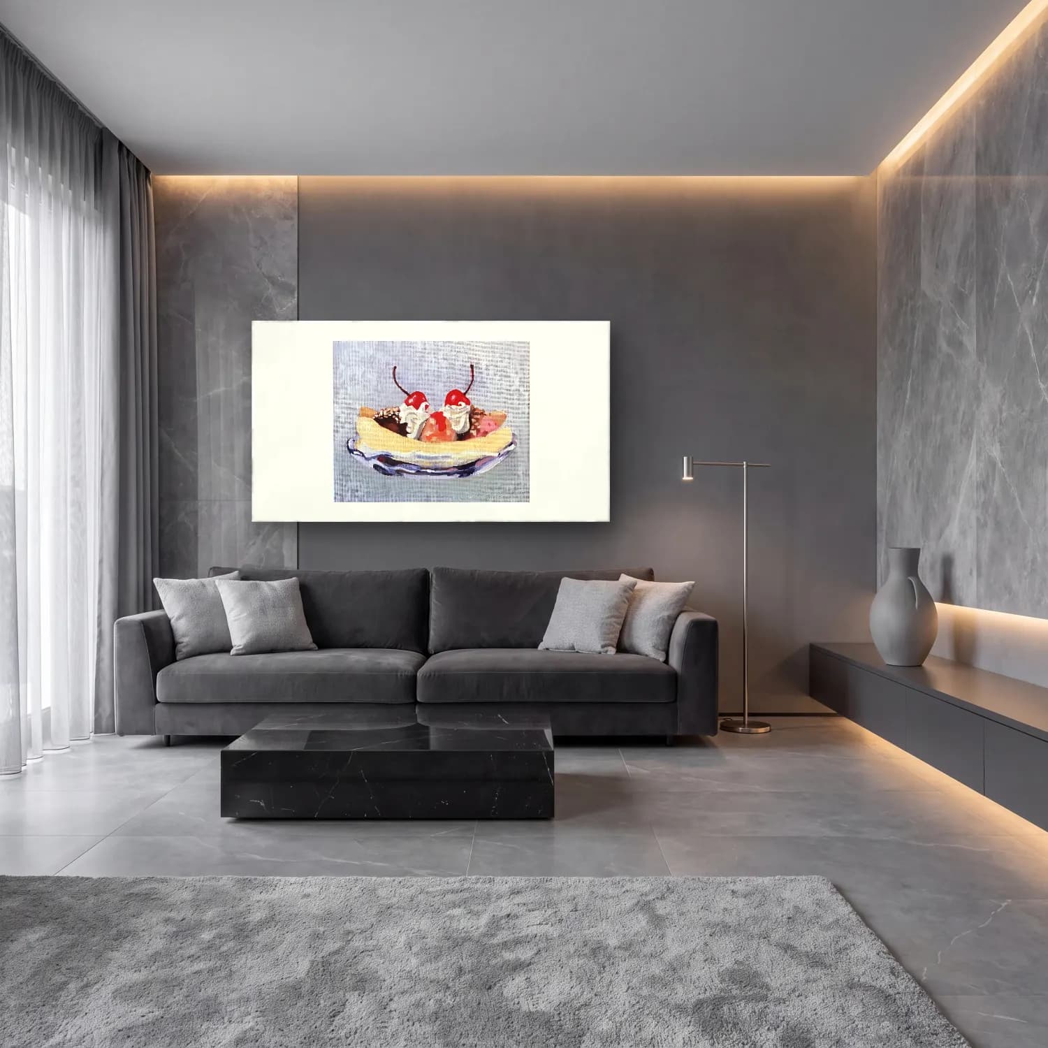 Yağlı Boya Dondurma – Pastel Tonlar cam tablo — lüks salon duvarında