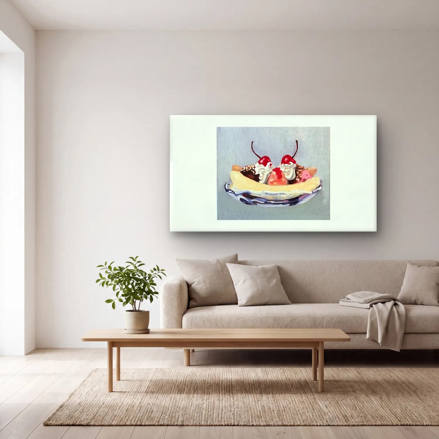 Yağlı Boya Dondurma – Pastel Tonlar cam tablo — açık renk salonda