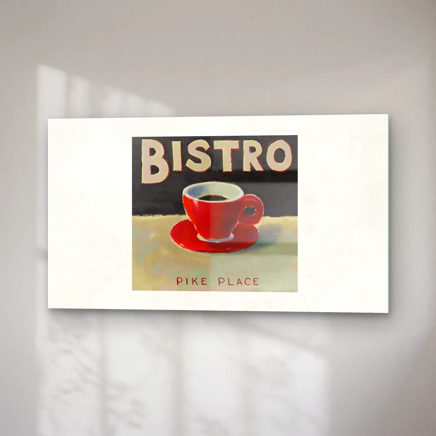 Vintage Poster Kahve Fincanı – Kırmızı Tonlar cam tablo — sağ açıdan görünüm