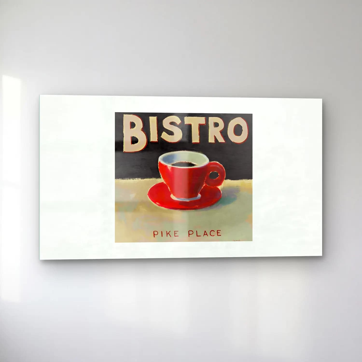 Vintage Poster Kahve Fincanı – Kırmızı Tonlar cam tablo — sol açıdan görünüm