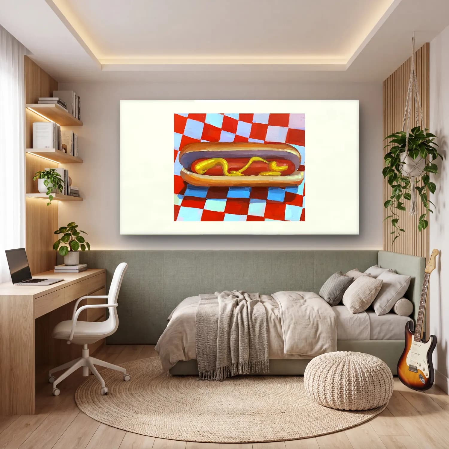 Yağlı Boya Dama Deseni cam tablo — genç odasında