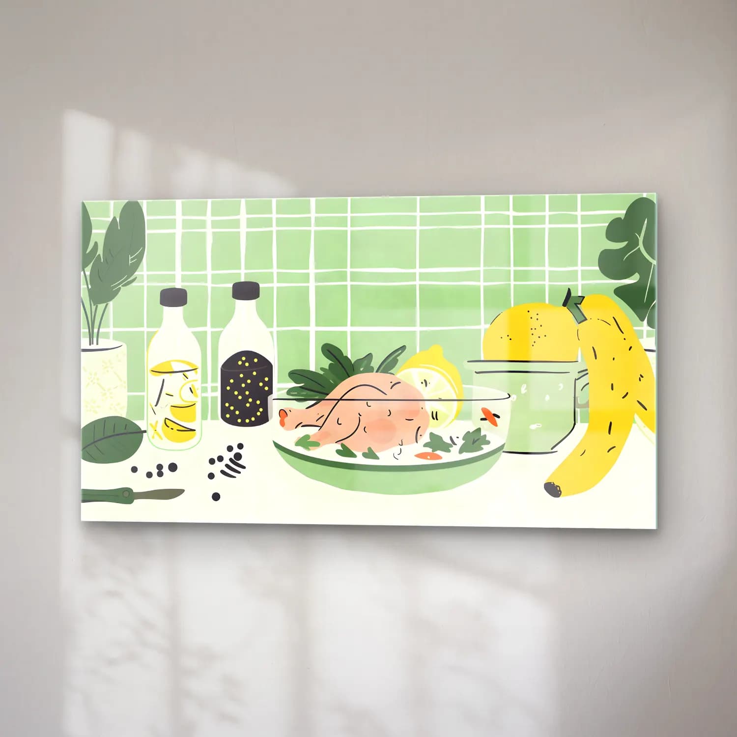 Vintage Sebzeler No. 2 cam tablo — sağ açıdan görünüm