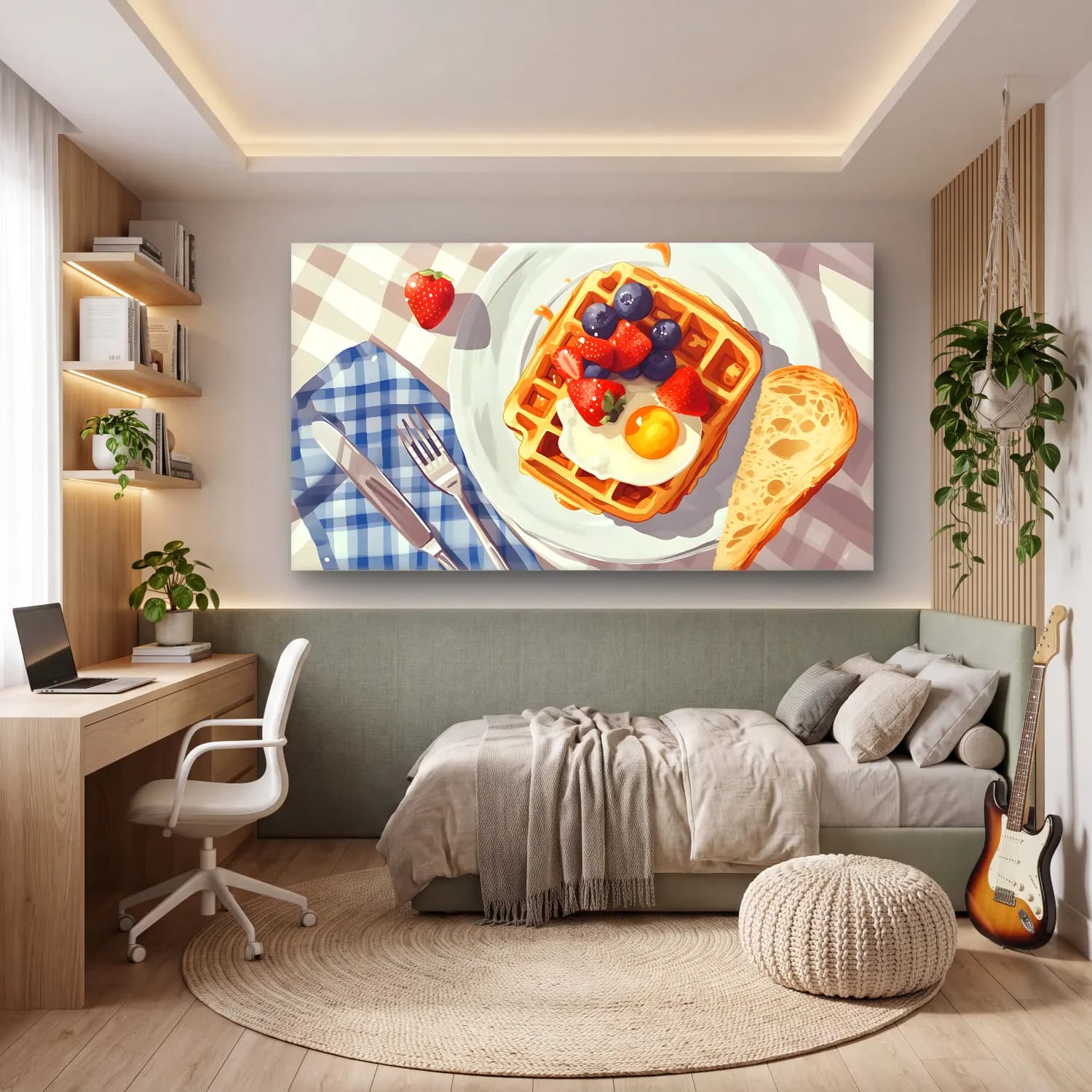 Sevimli İllüstrasyon Dama Deseni – Turuncu Tonlar cam tablo — genç odasında