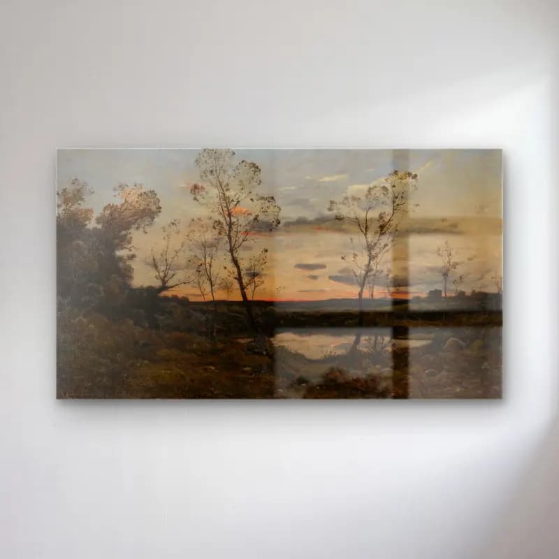 Henri-Joseph Harpignies – Landscape cam tablo — Henri-Joseph Harpignies – Landscape — yağlı boya gün batımında göl