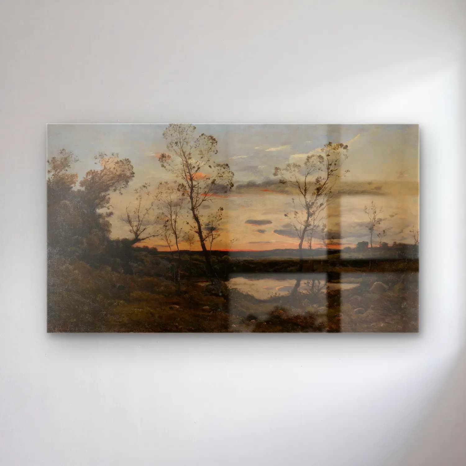 Henri-Joseph Harpignies – Landscape cam tablo — Henri-Joseph Harpignies – Landscape — yağlı boya gün batımında göl