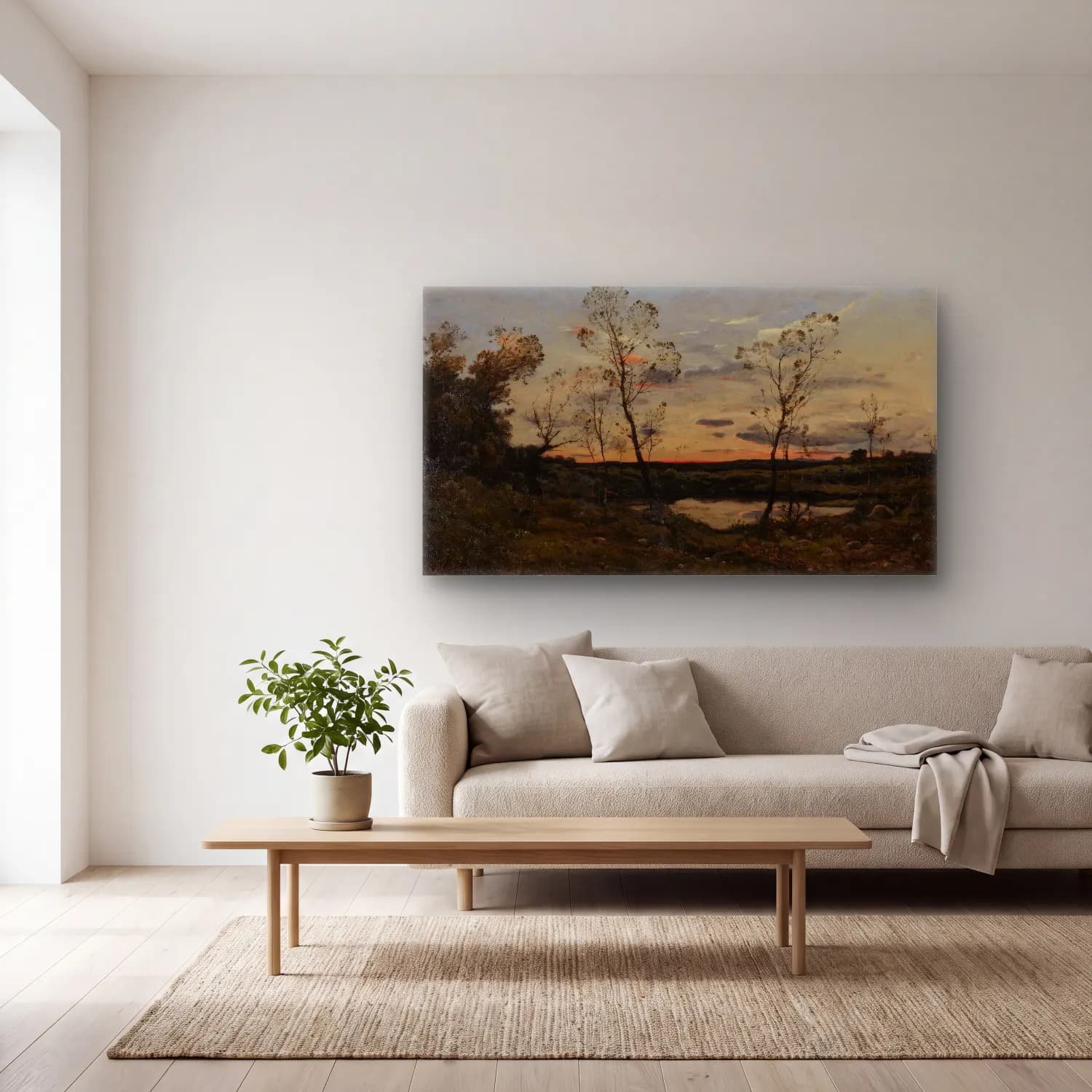 Henri-Joseph Harpignies – Landscape cam tablo — açık renk salonda
