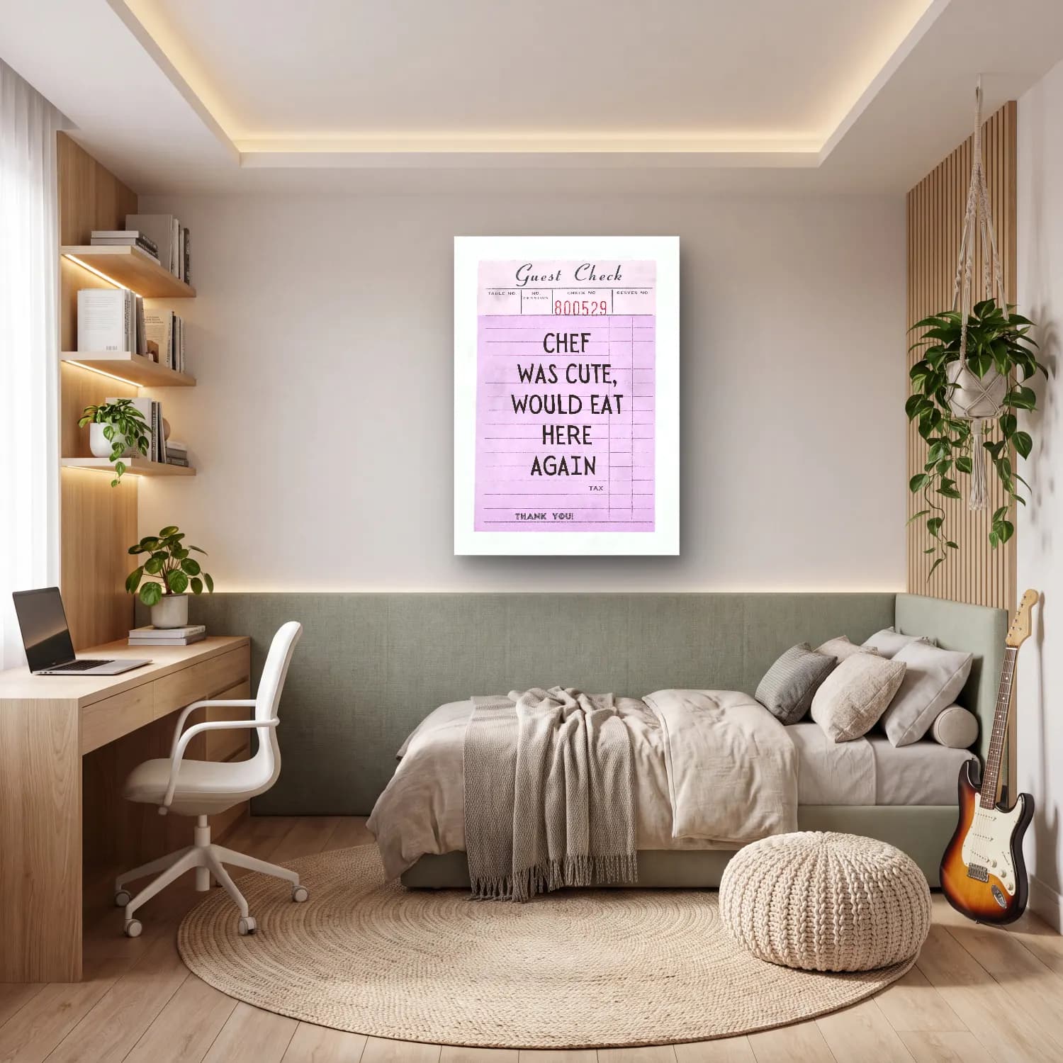 Pastel Yazılı Tasarım No. 47 cam tablo — genç odasında
