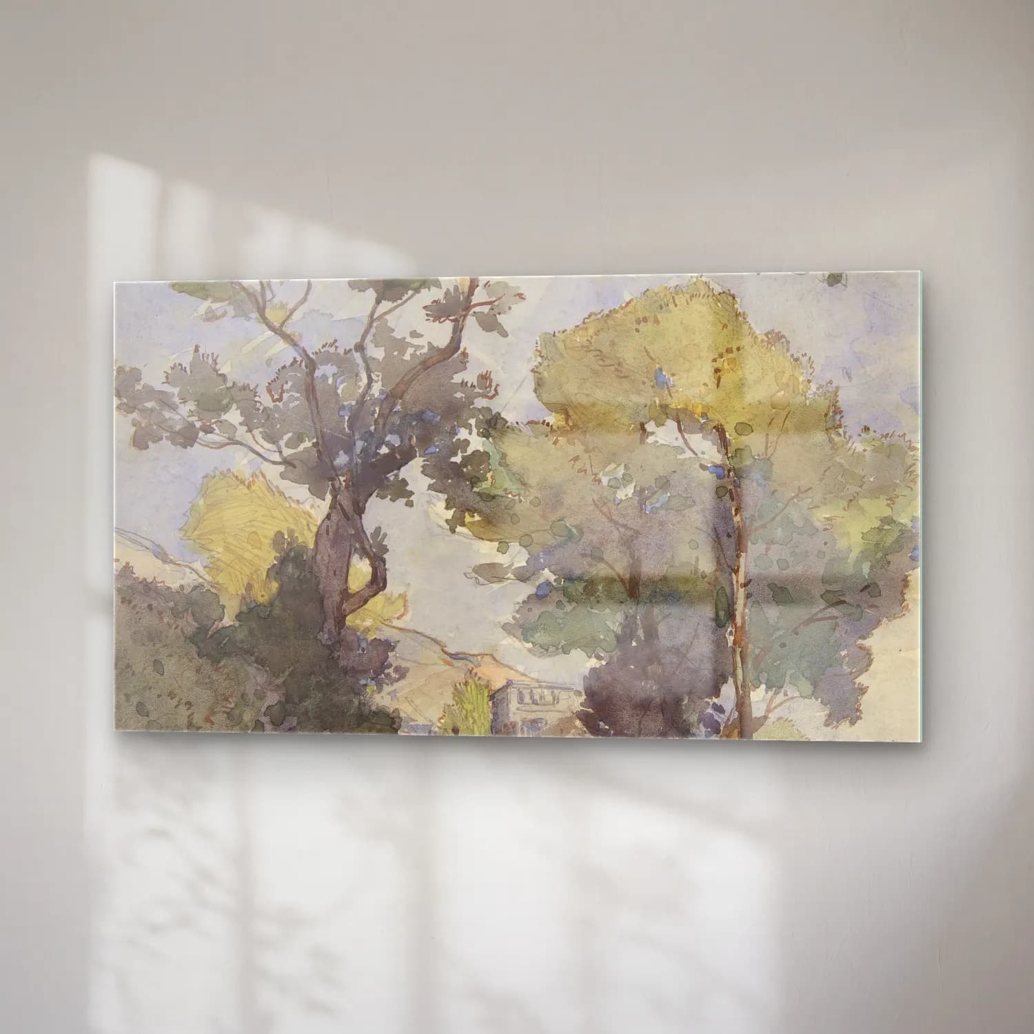 Henri-Joseph Harpignies – Landscape – Bej Tonlar cam tablo — sağ açıdan görünüm