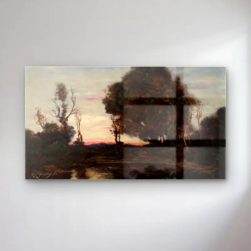 Henri-Joseph Harpignies – Landscape at Dusk cam tablo — Henri-Joseph Harpignies – Landscape at Dusk — yağlı boya gün batımında göl