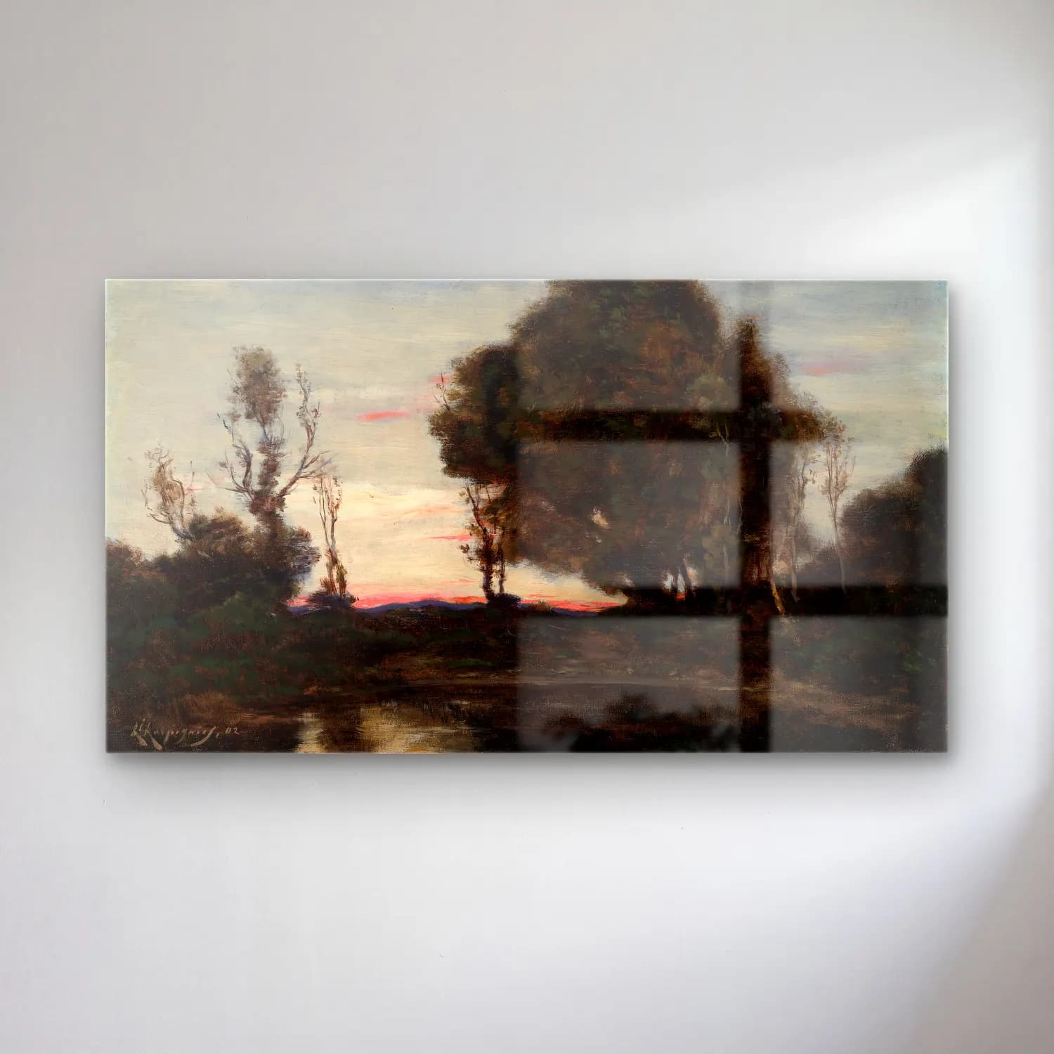 Henri-Joseph Harpignies – Landscape at Dusk cam tablo — Henri-Joseph Harpignies – Landscape at Dusk — yağlı boya gün batımında göl