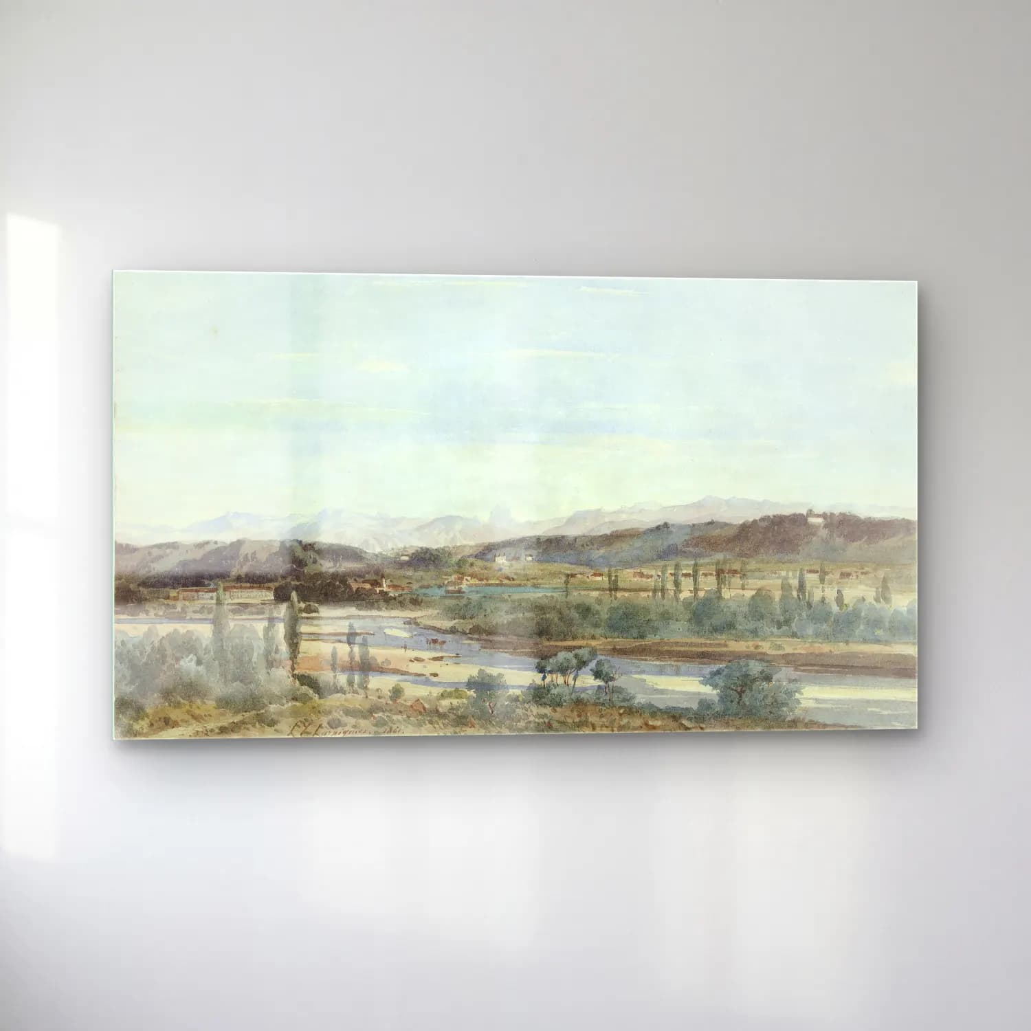 Henri-Joseph Harpignies – Landscape with a River Valley in the South of France cam tablo — sol açıdan görünüm