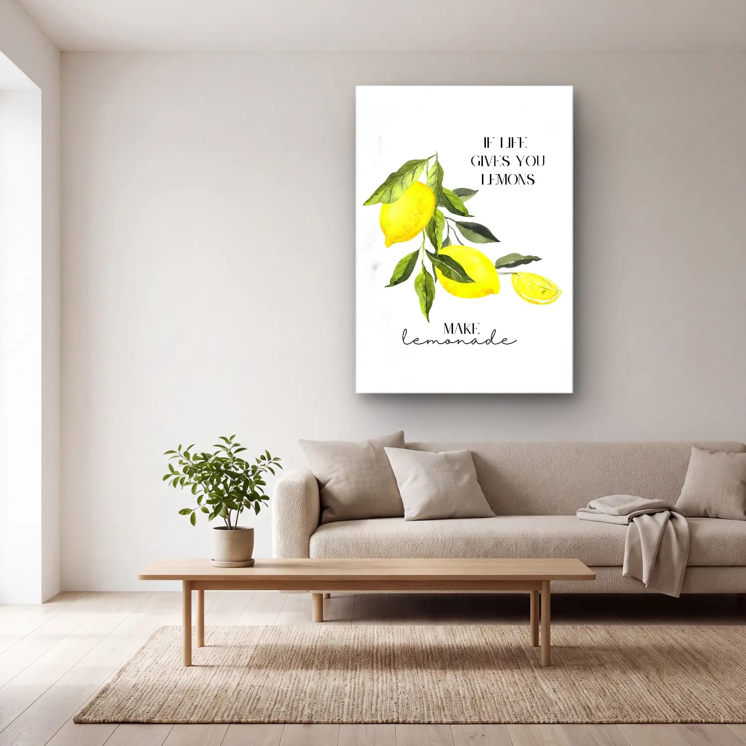Botanik İllüstrasyon Limonlar No. 4 cam tablo — açık renk salonda
