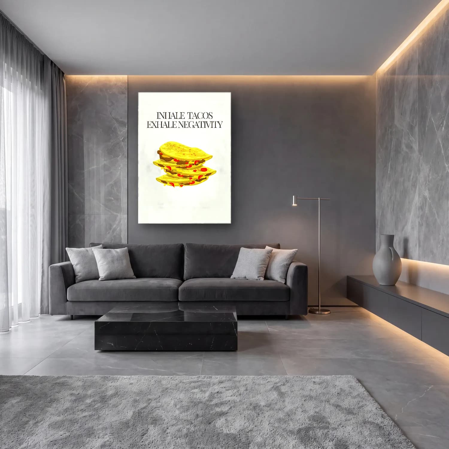 Sevimli İllüstrasyon Makarna No. 7 cam tablo — lüks salon duvarında