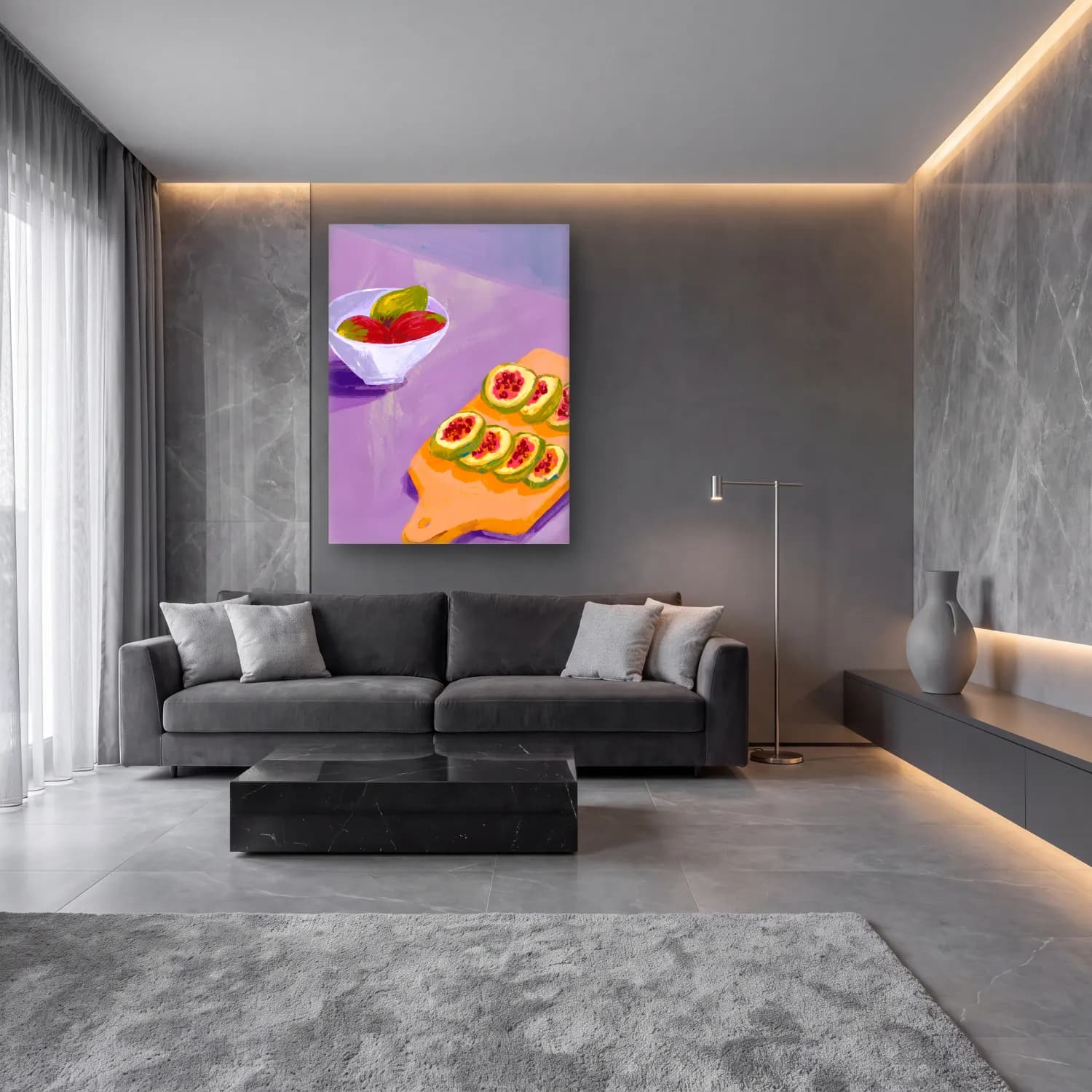 Empresyonist İncirler – Pastel Tonlar cam tablo — lüks salon duvarında