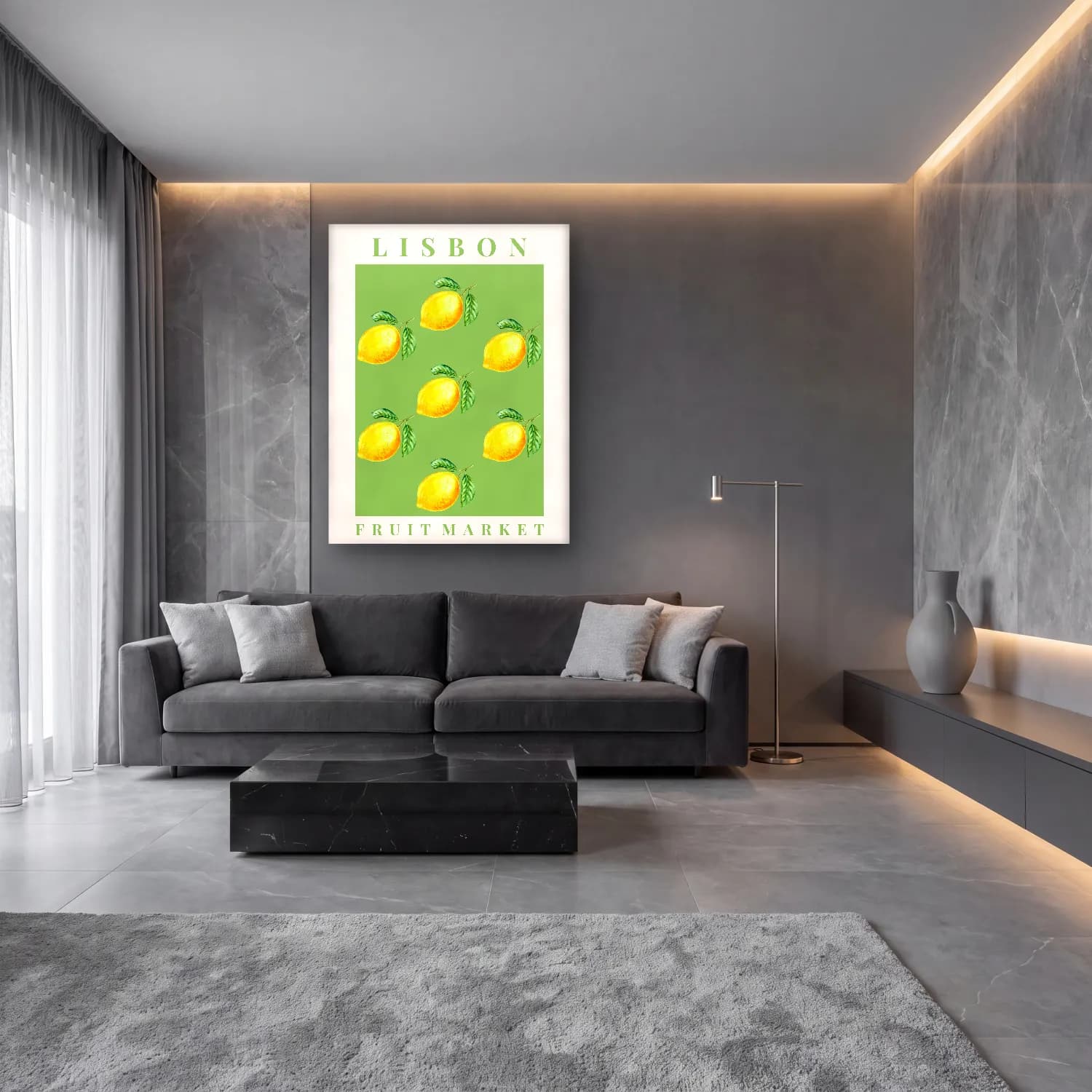 Pastel Limonlar No. 5 cam tablo — lüks salon duvarında