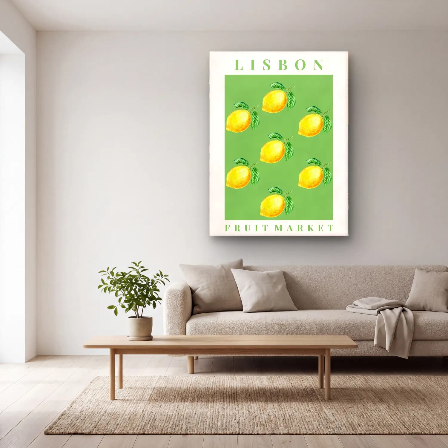 Pastel Limonlar No. 5 cam tablo — açık renk salonda