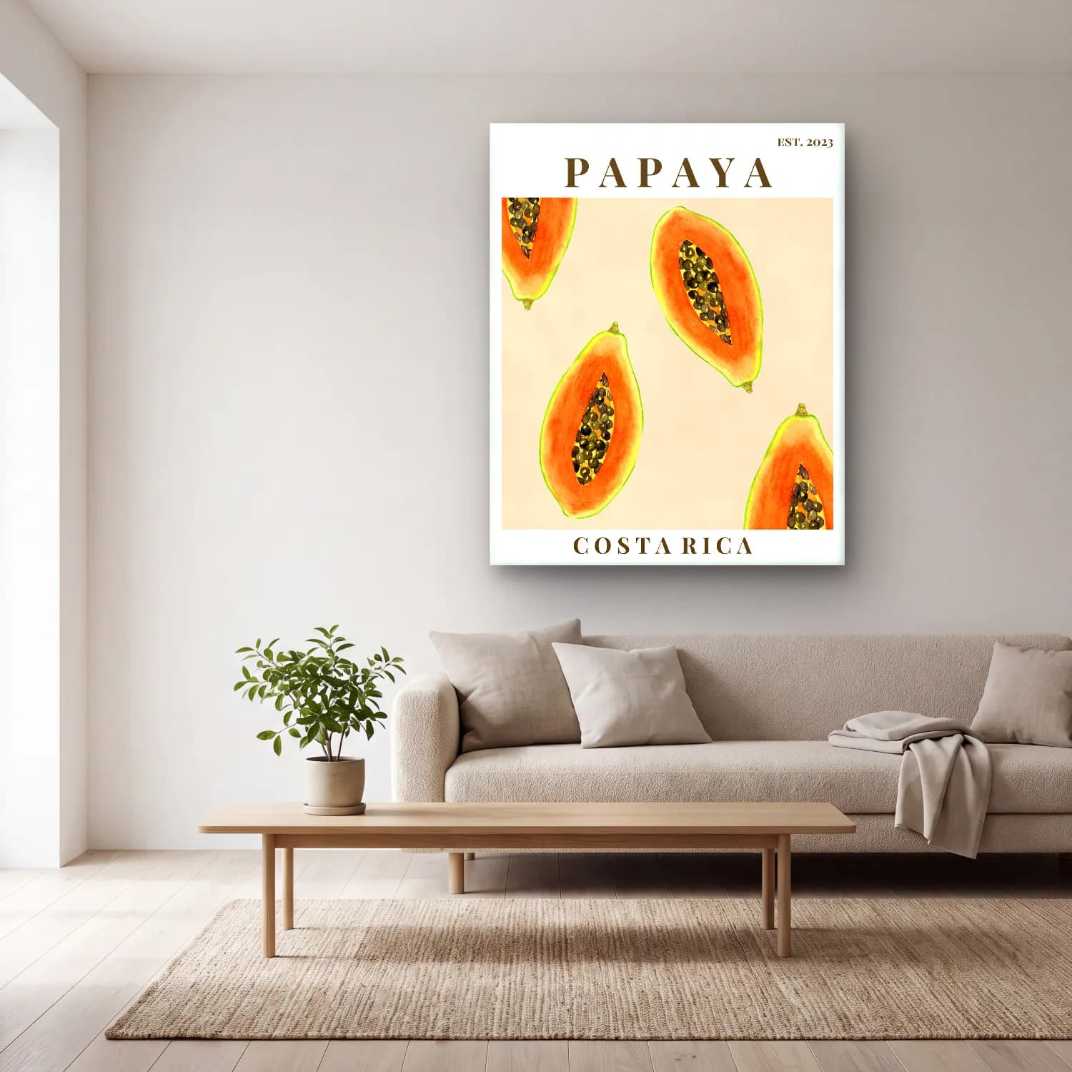 Pastel Karpuz – Turuncu Tonlar cam tablo — açık renk salonda