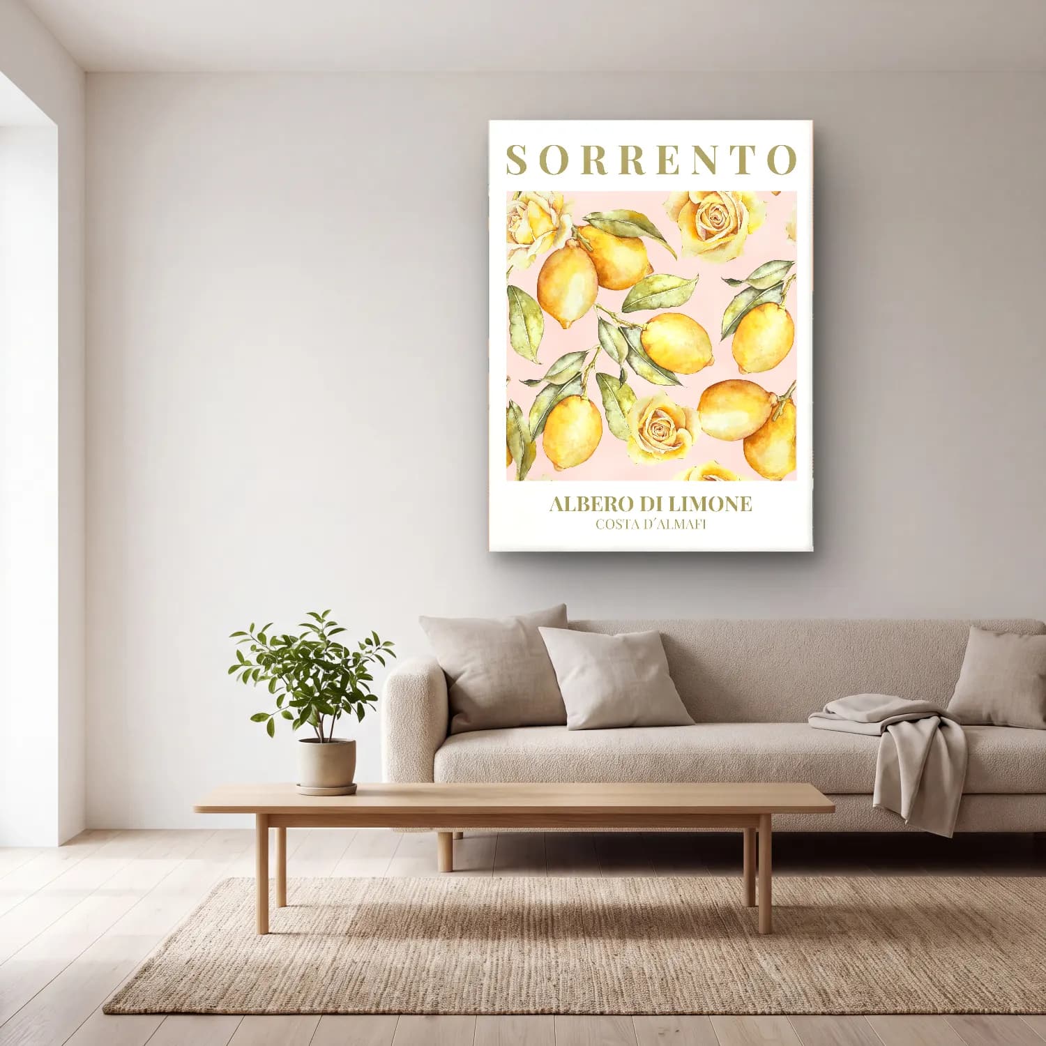 Pastel Limonlar No. 7 cam tablo — açık renk salonda