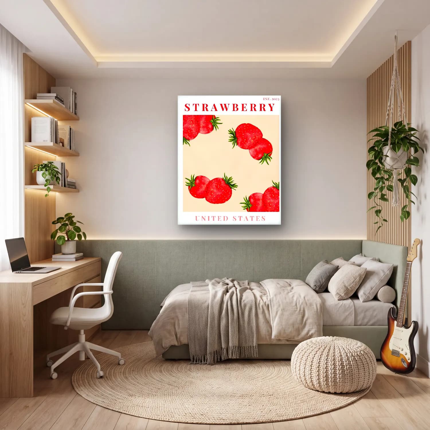 Pastel Çilekler No. 7 cam tablo — genç odasında