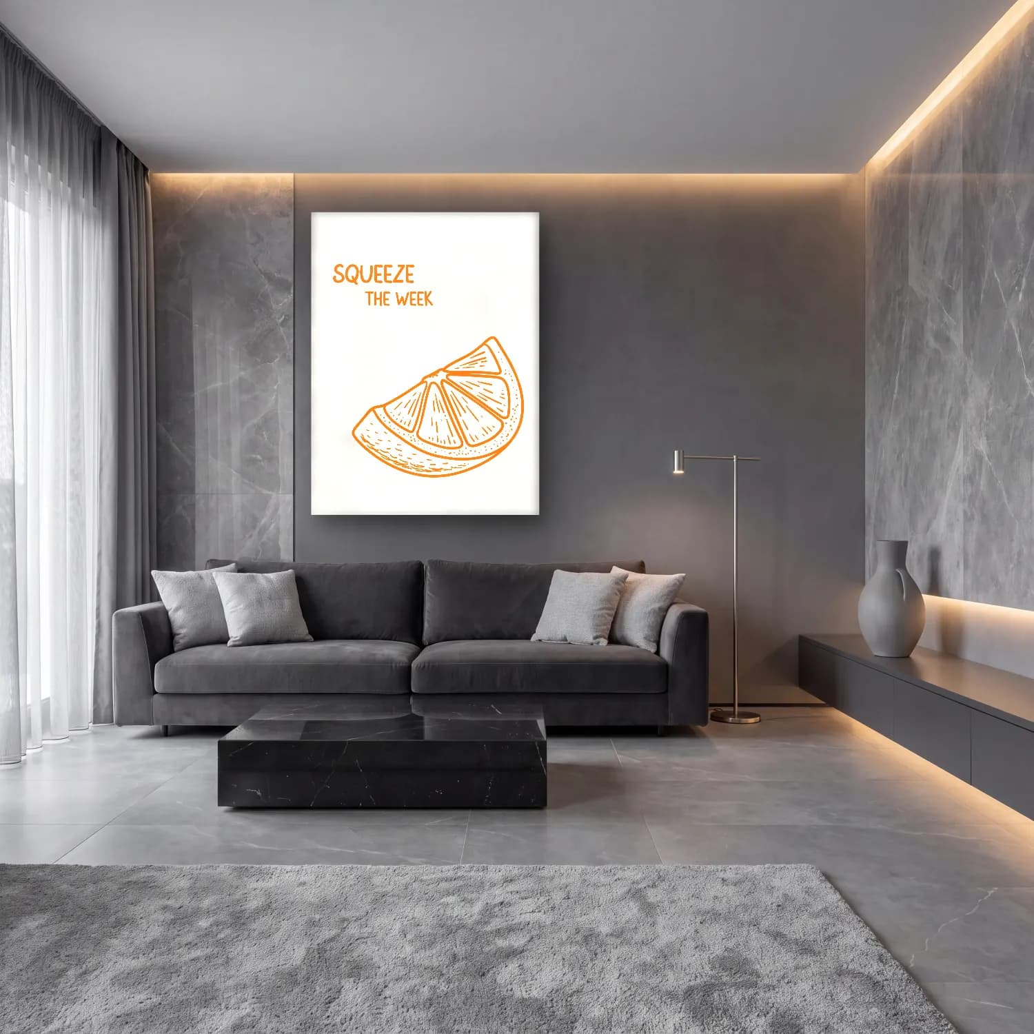 Sevimli İllüstrasyon Portakallar No. 4 cam tablo — lüks salon duvarında