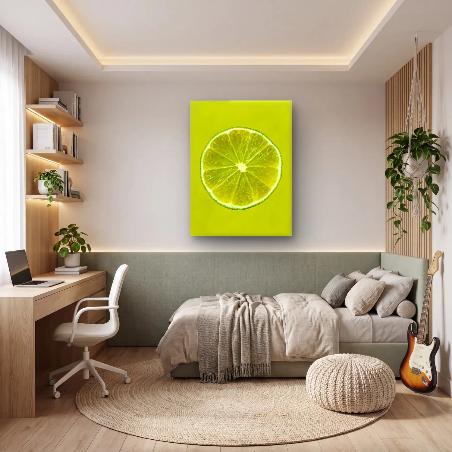 Yağlı Boya Limonlar – Yeşil Tonlar cam tablo — genç odasında