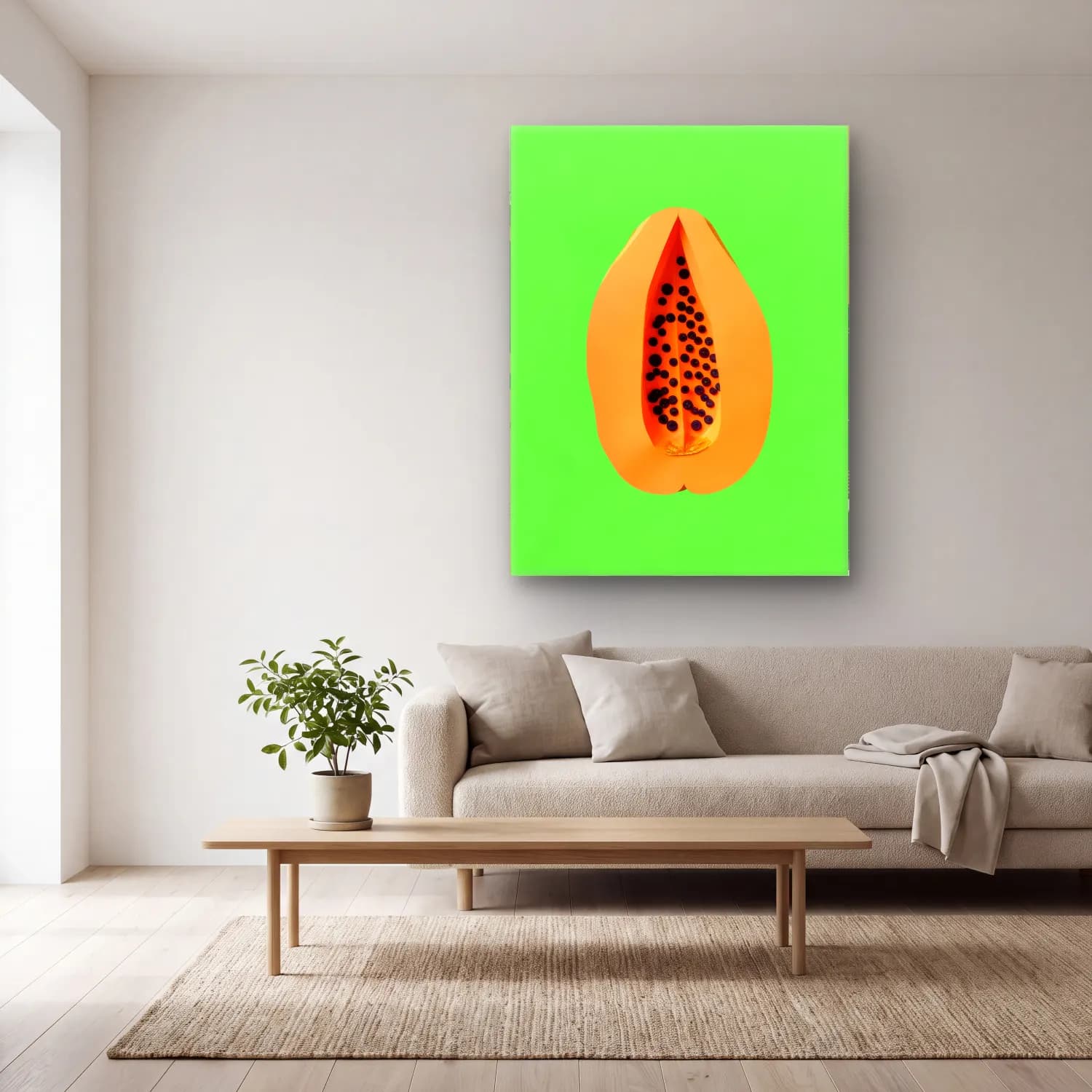 Pop Art Karpuz cam tablo — açık renk salonda