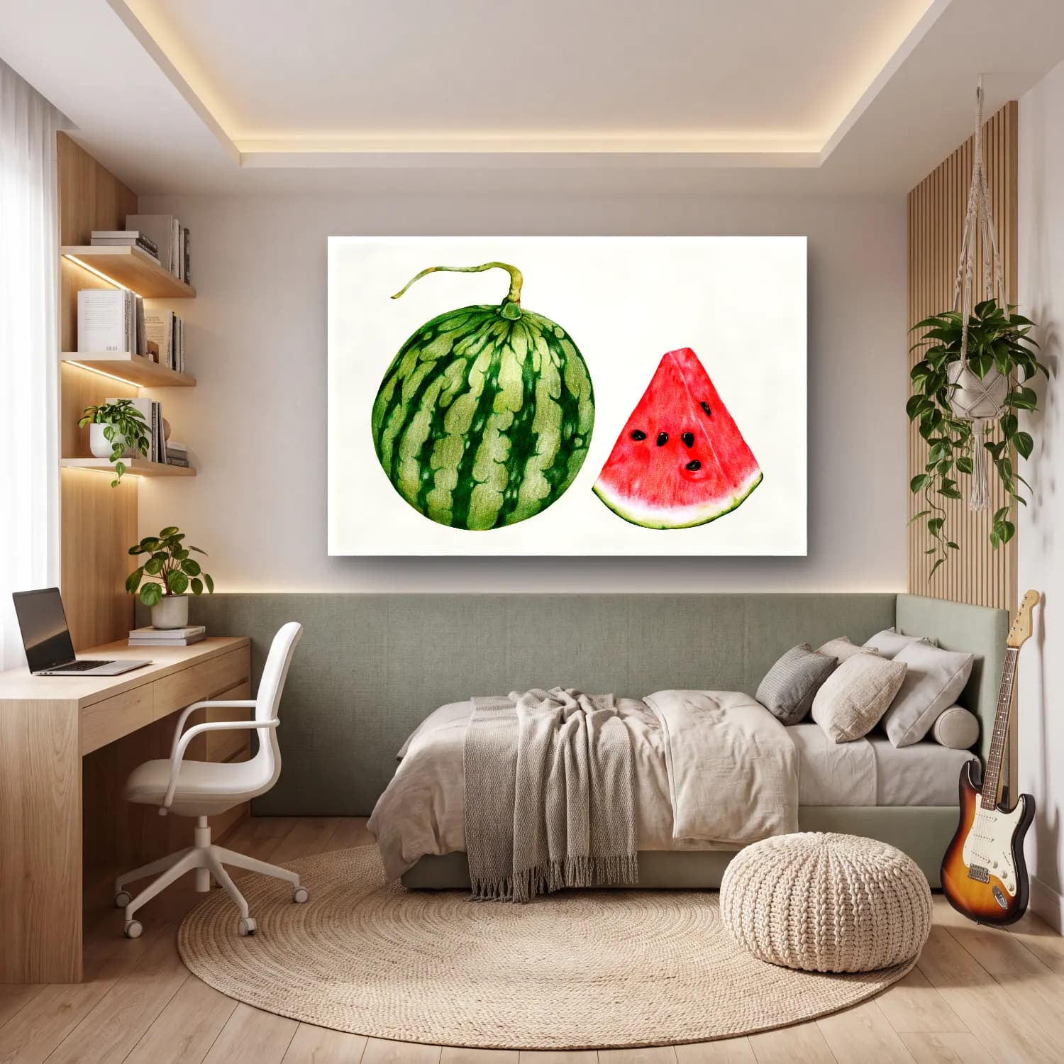 Suluboya Karpuz – Yeşil Tonlar cam tablo — genç odasında