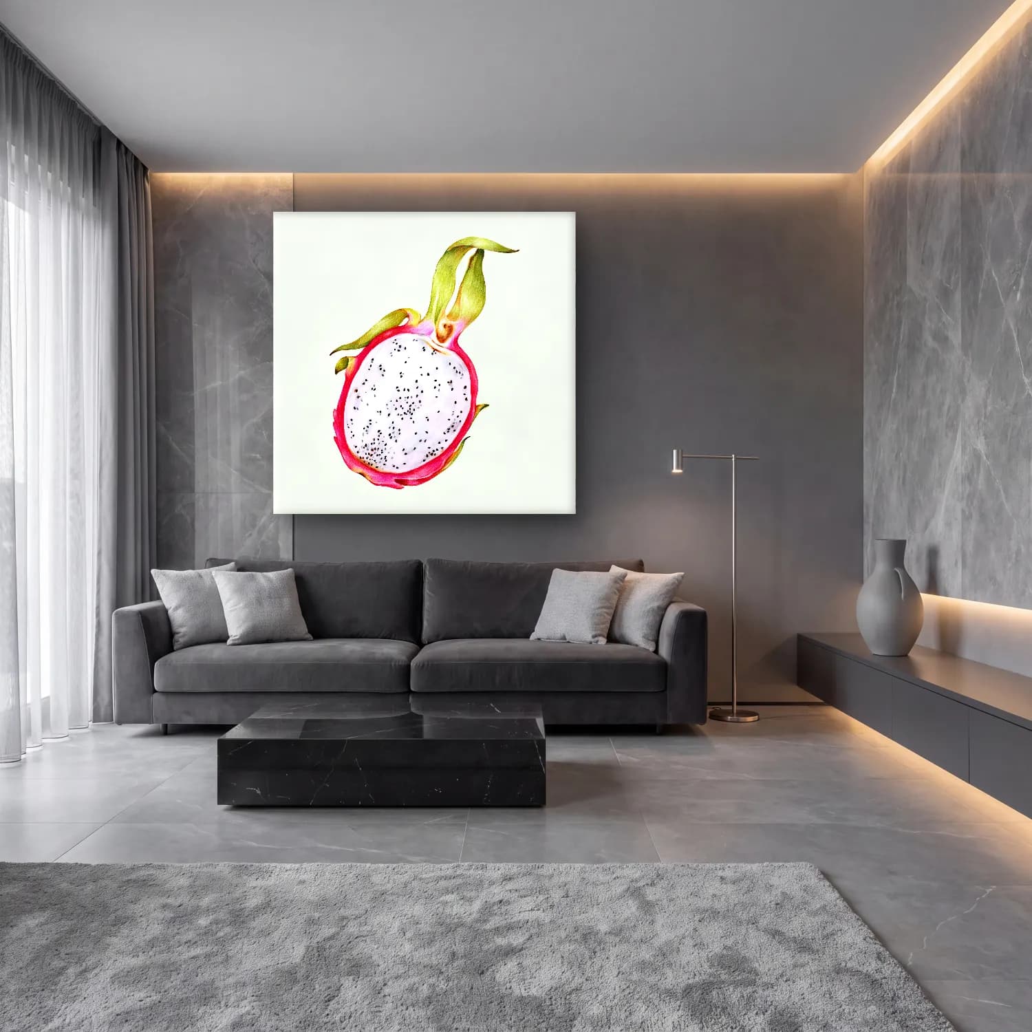 Botanik İllüstrasyon Nar – Pembe Tonlar cam tablo — lüks salon duvarında