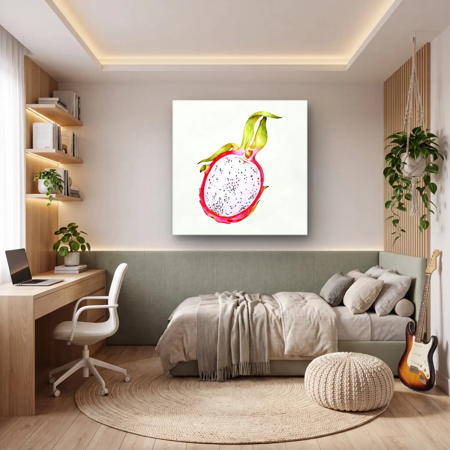 Botanik İllüstrasyon Nar – Pembe Tonlar cam tablo — genç odasında
