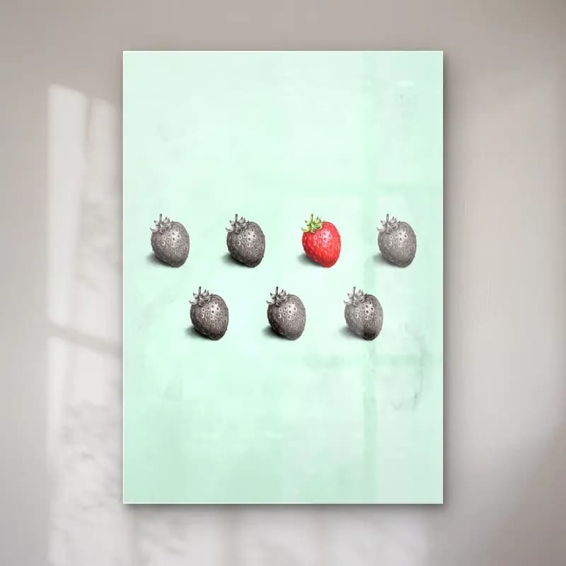 Pastel Çilekler – Siyah Beyaz Tonlar cam tablo — Pastel Çilekler – Siyah Beyaz Tonlar — pastel çilekler
