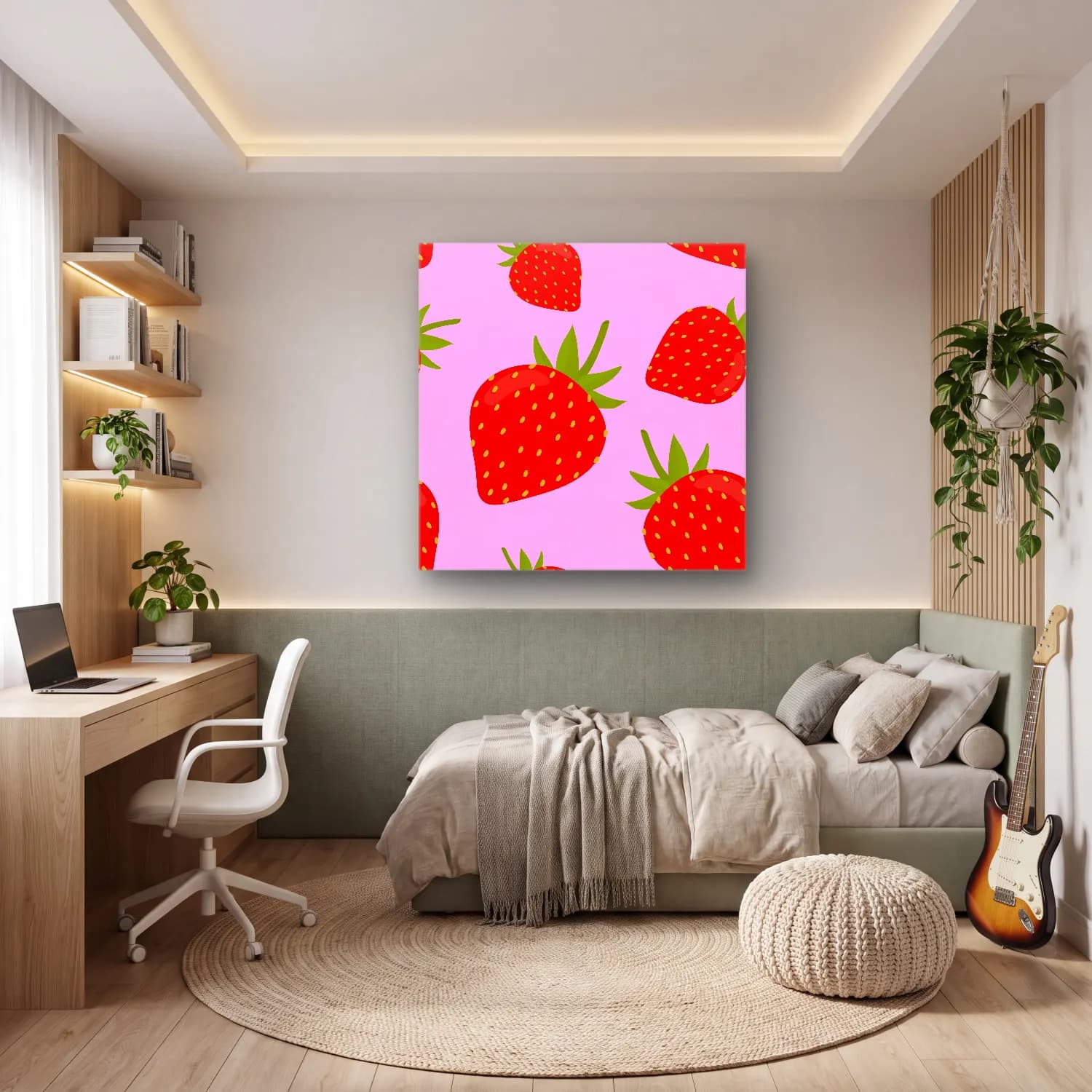 Pastel Çilekler No. 9 cam tablo — genç odasında
