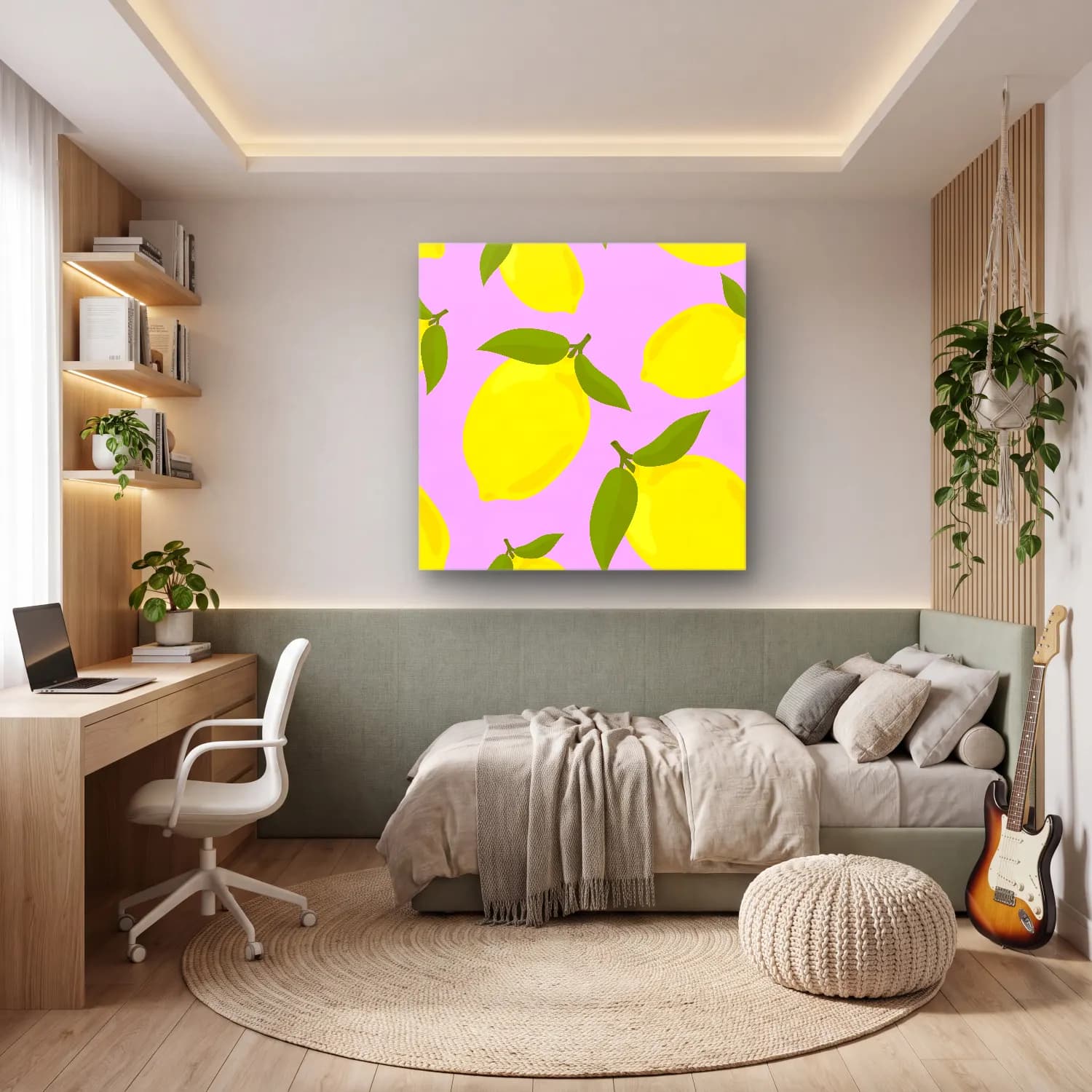 Pastel Limonlar No. 13 cam tablo — genç odasında