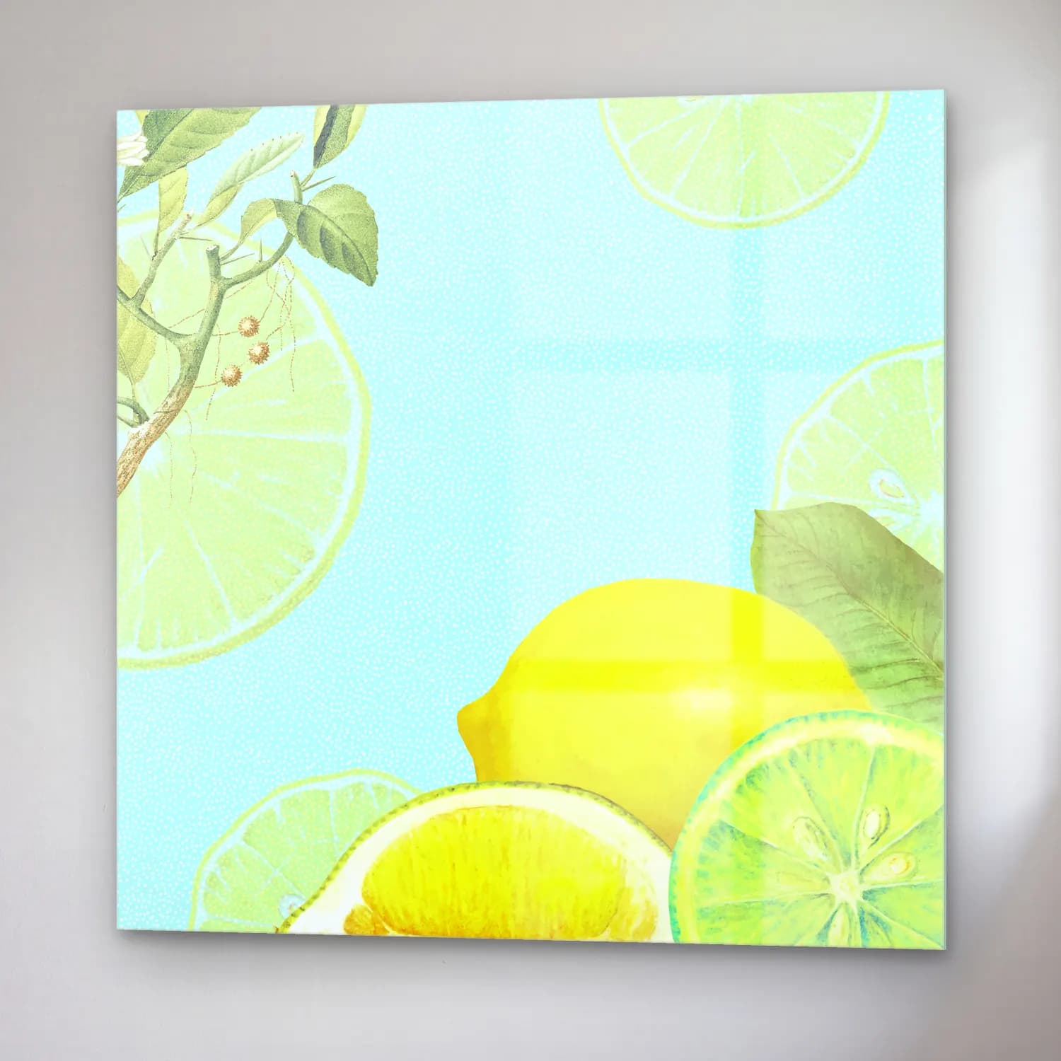Pastel Limonlar No. 14 cam tablo — sağ açıdan görünüm