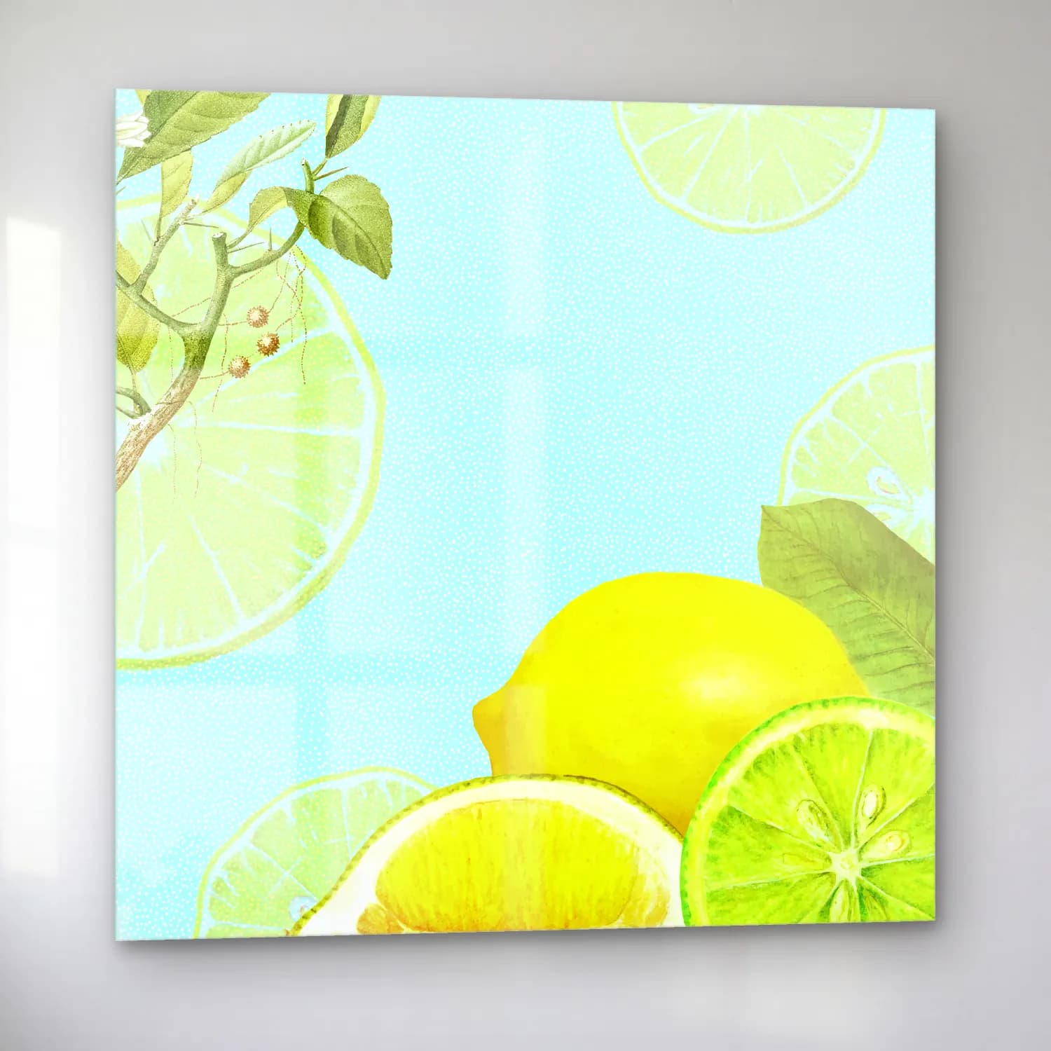 Pastel Limonlar No. 14 cam tablo — sol açıdan görünüm