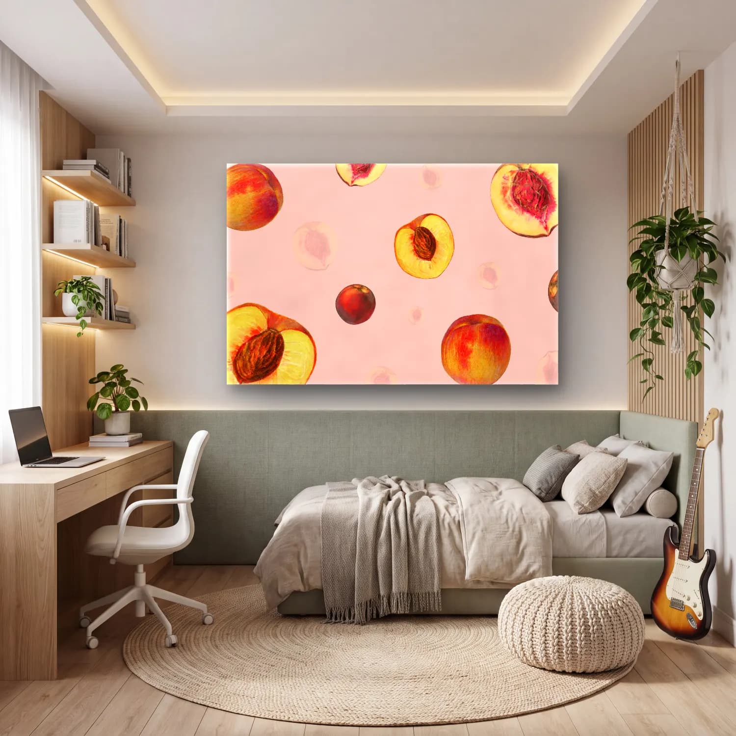 Pastel Meyveli Natürmort – Pembe Tonlar cam tablo — genç odasında
