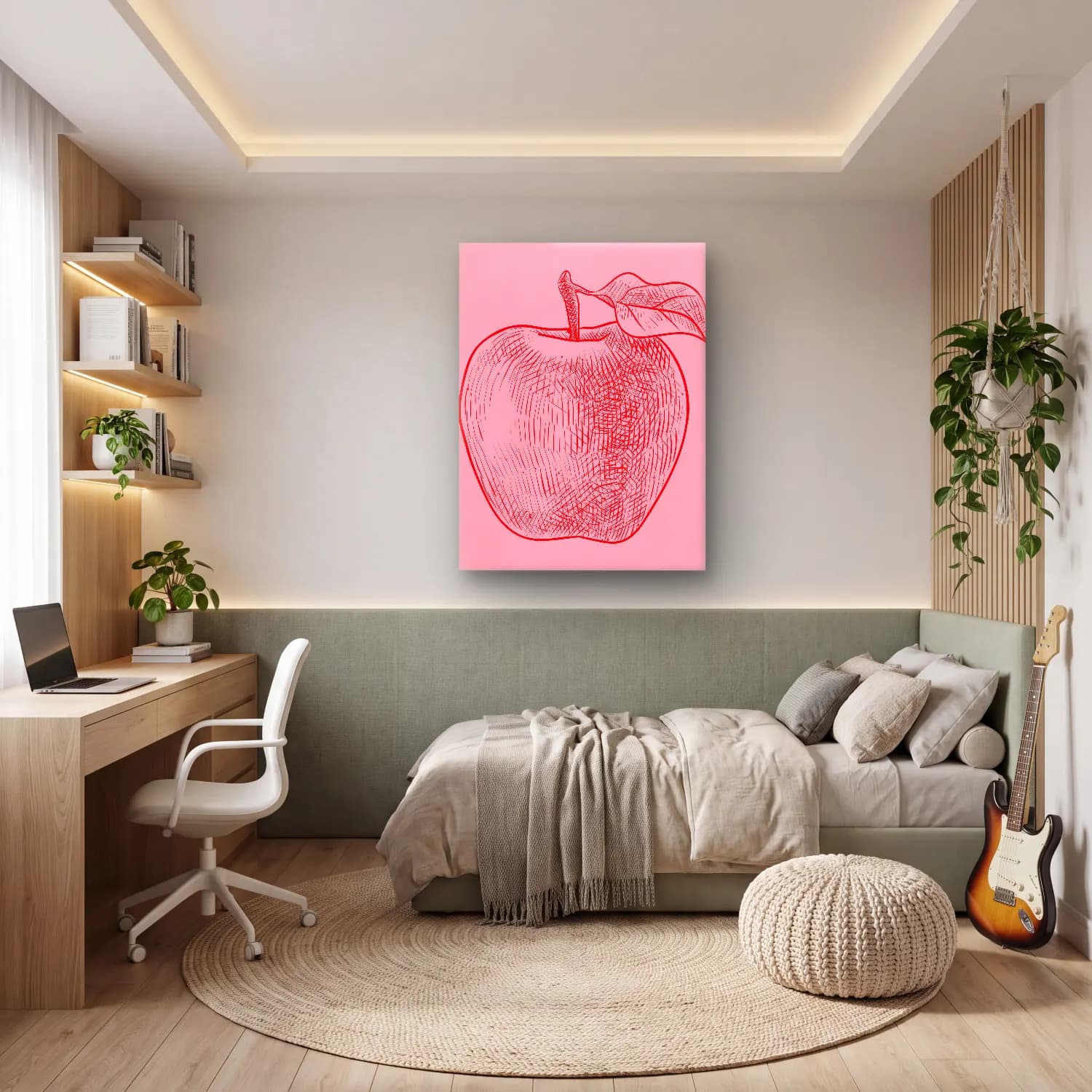 Çizgi Sanatı Nar cam tablo — genç odasında