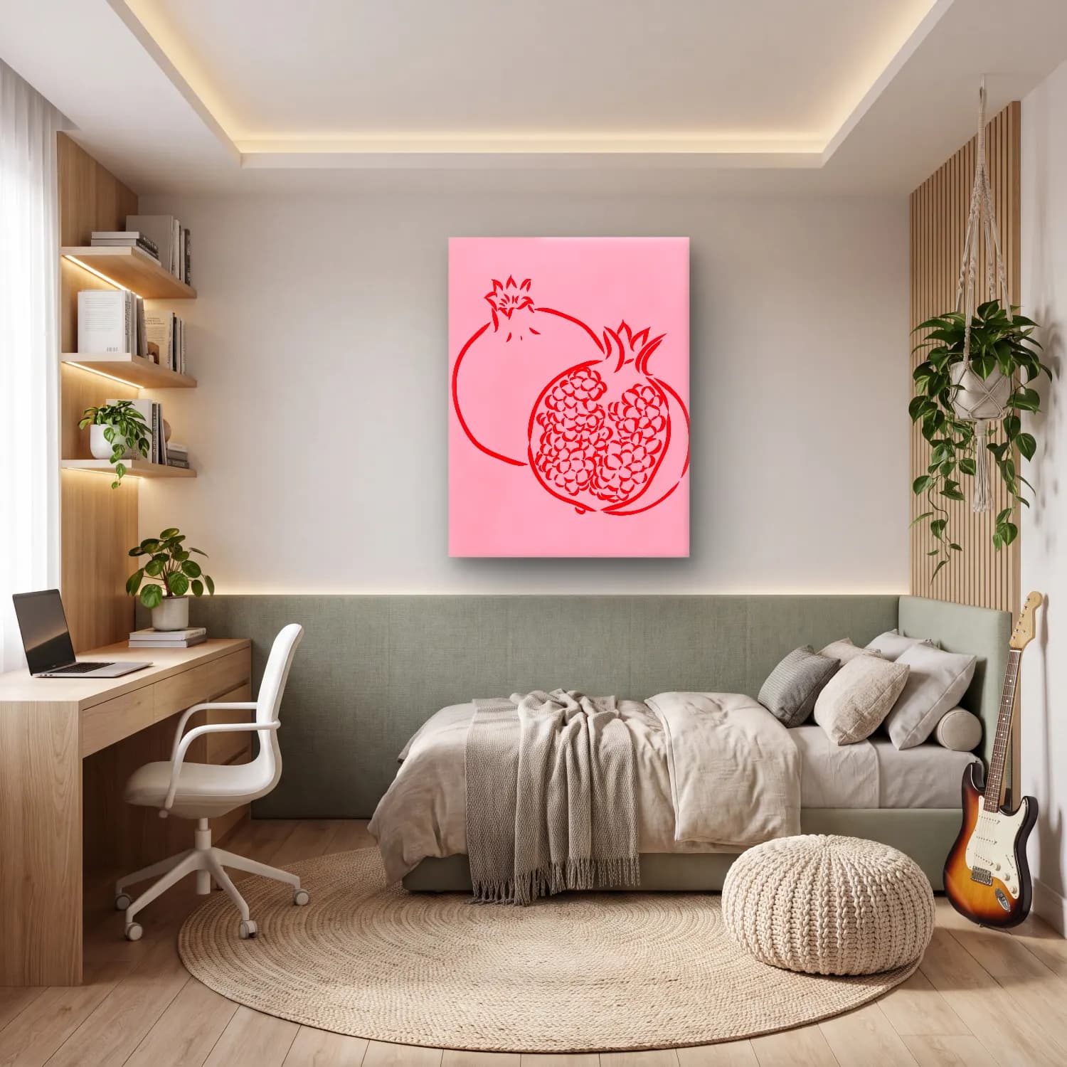 Vintage Nar – Pembe Tonlar cam tablo — genç odasında