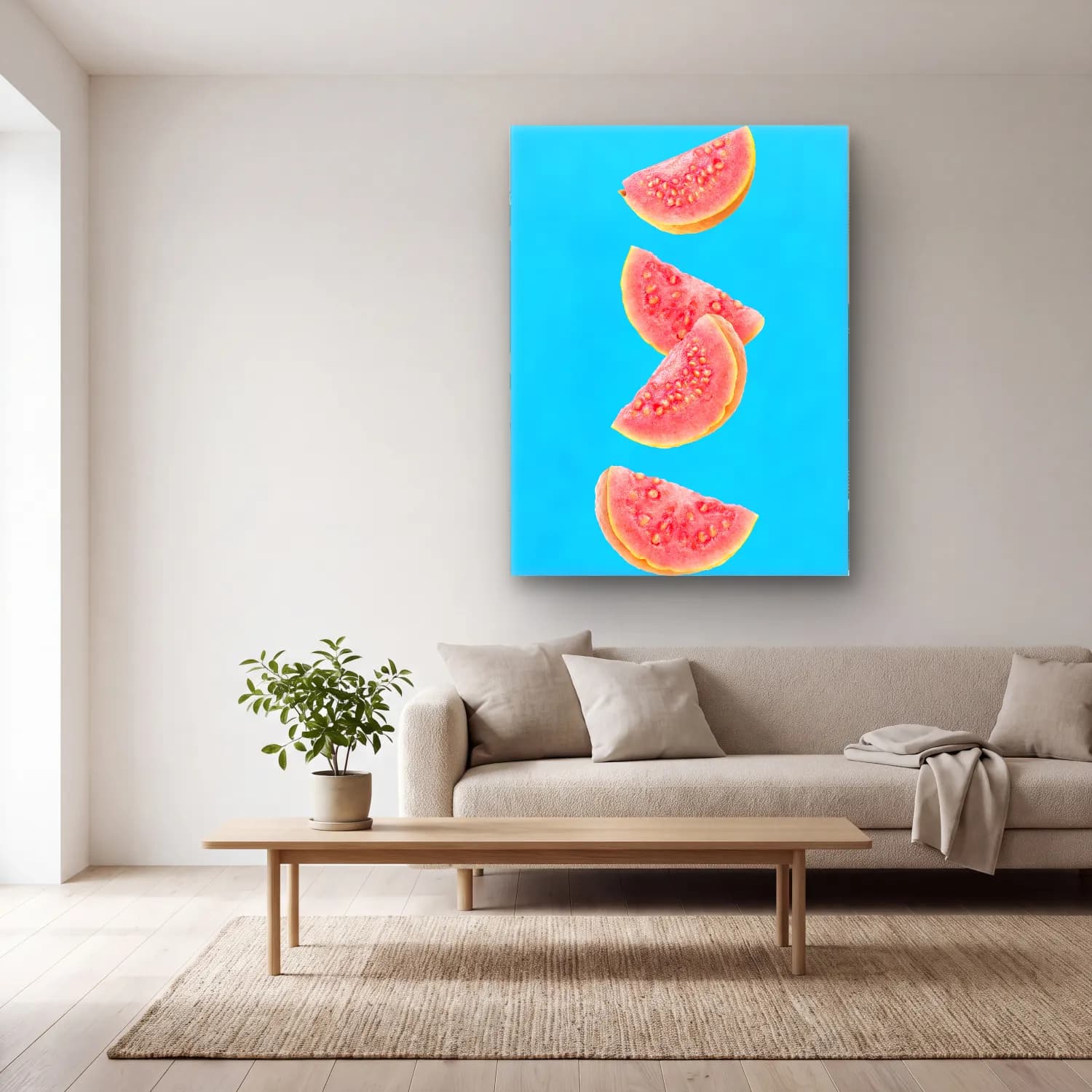 Pastel Karpuz No. 5 cam tablo — açık renk salonda