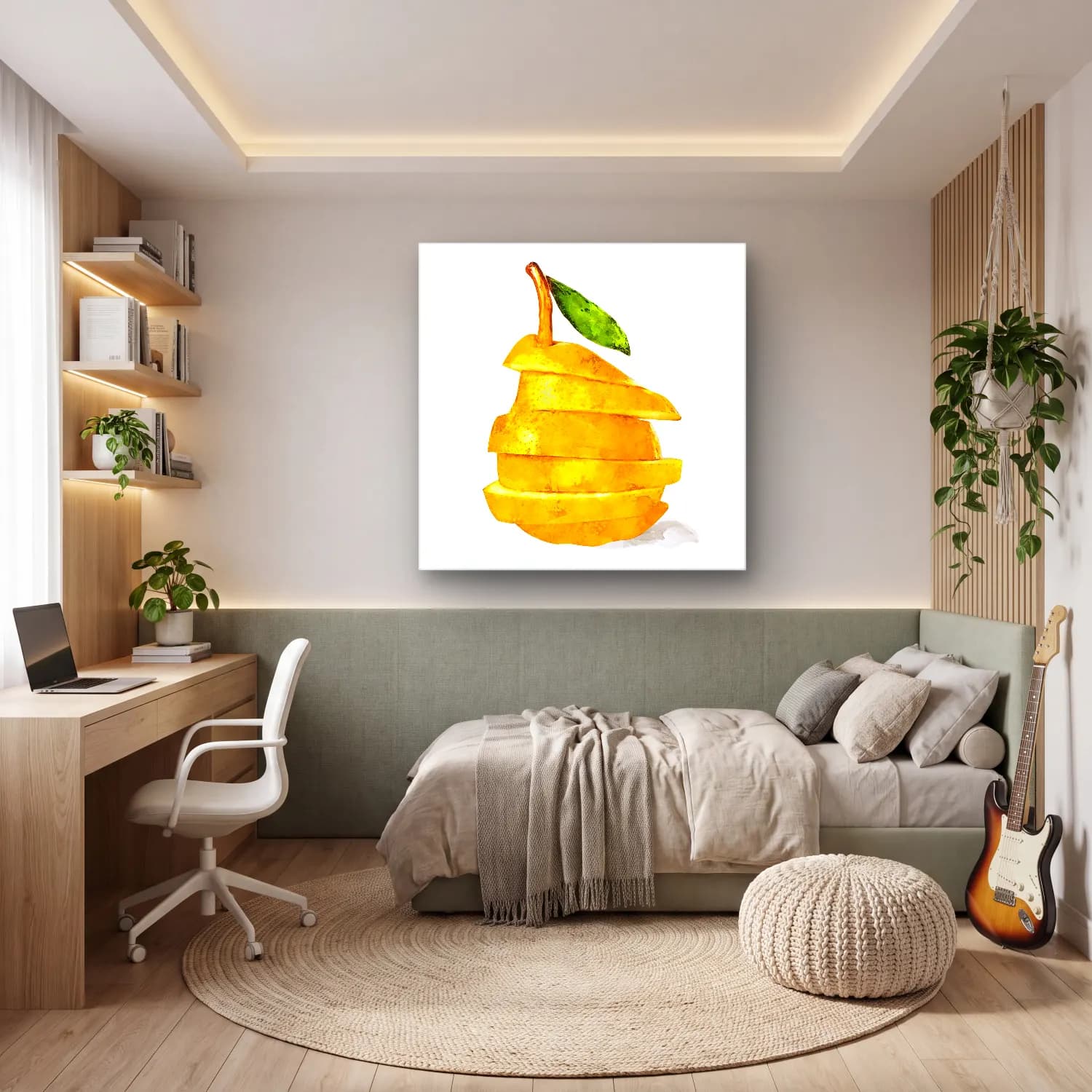Suluboya Limonlar No. 7 cam tablo — genç odasında