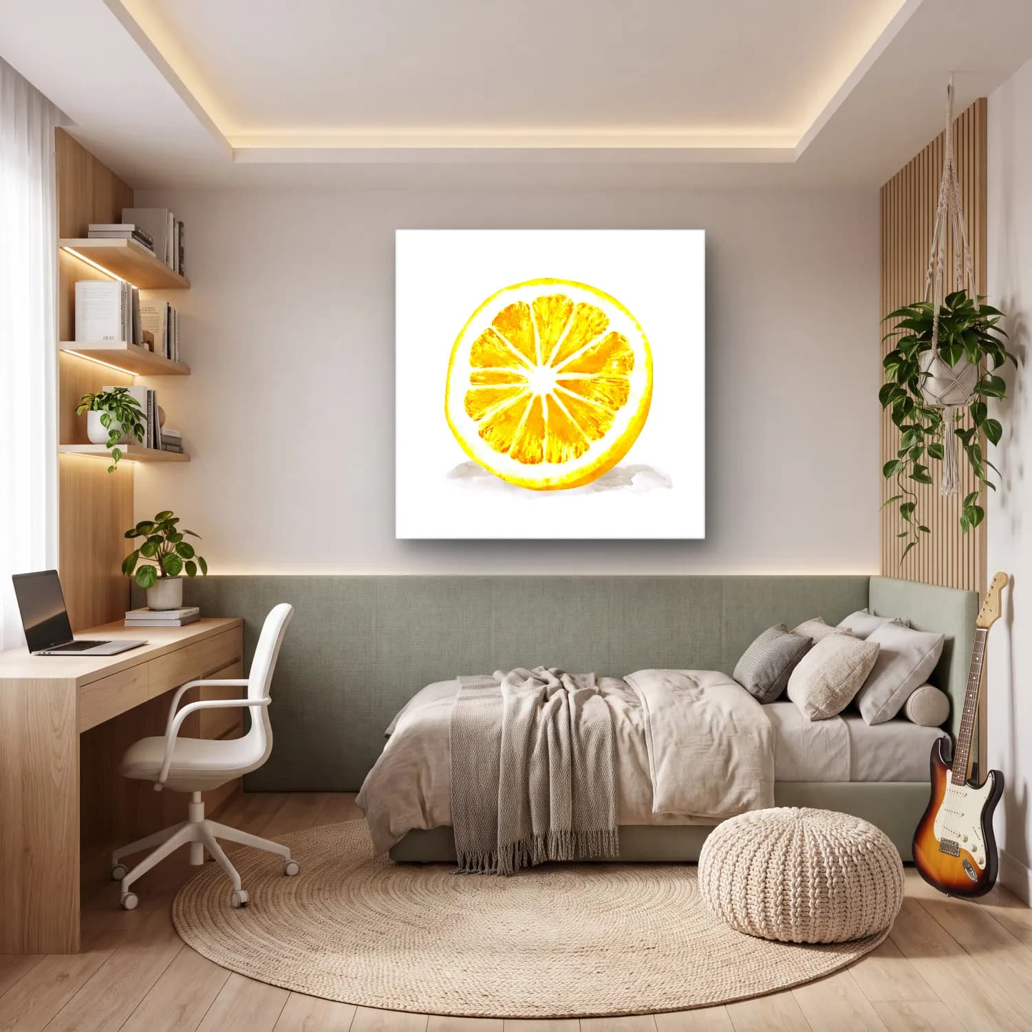 Suluboya Limonlar No. 8 cam tablo — genç odasında