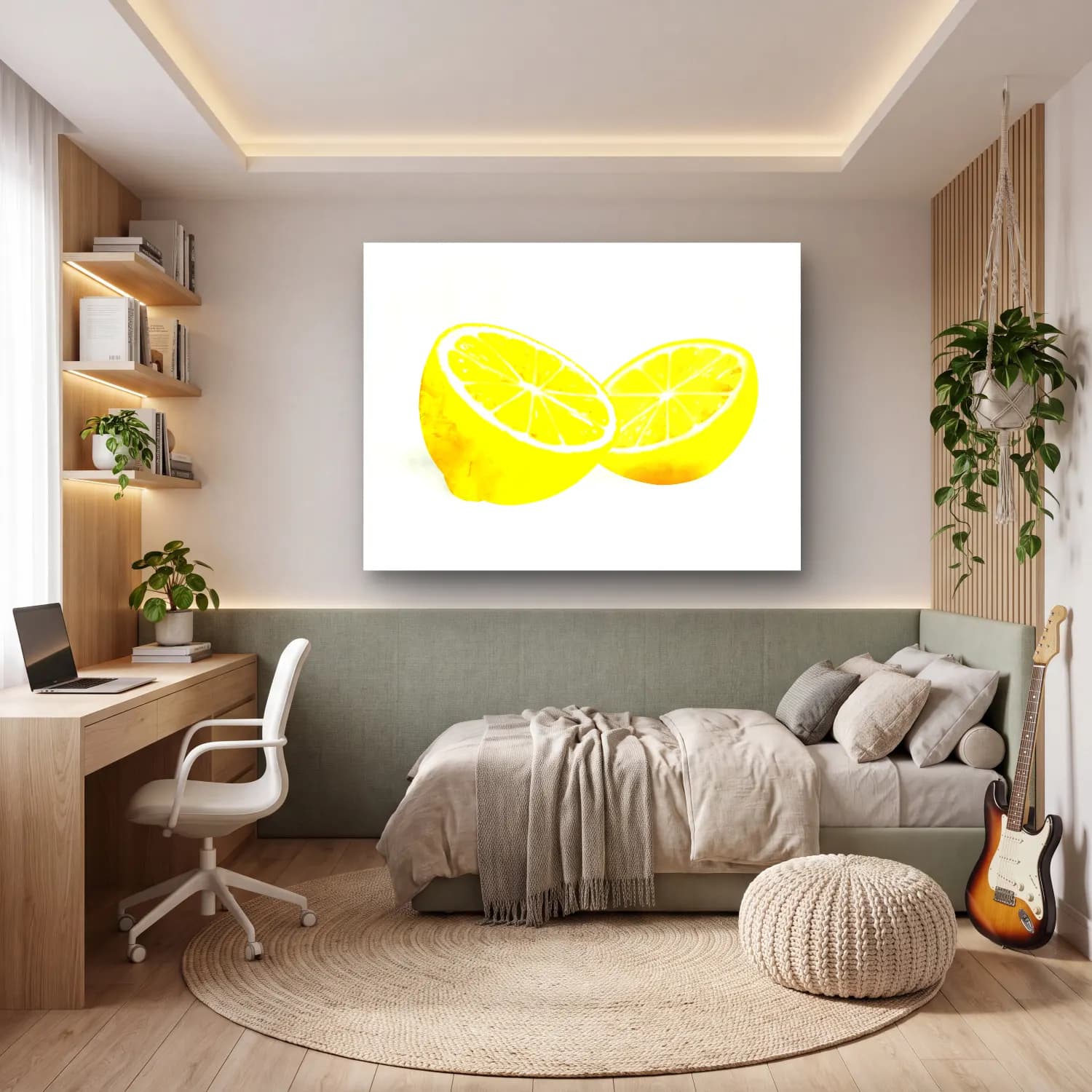 Suluboya Limonlar No. 10 cam tablo — genç odasında