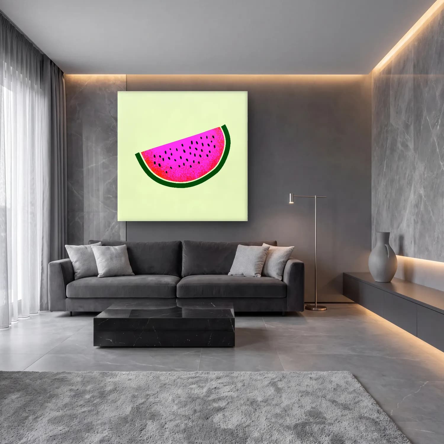 Pop Art Karpuz – Pembe Tonlar cam tablo — lüks salon duvarında