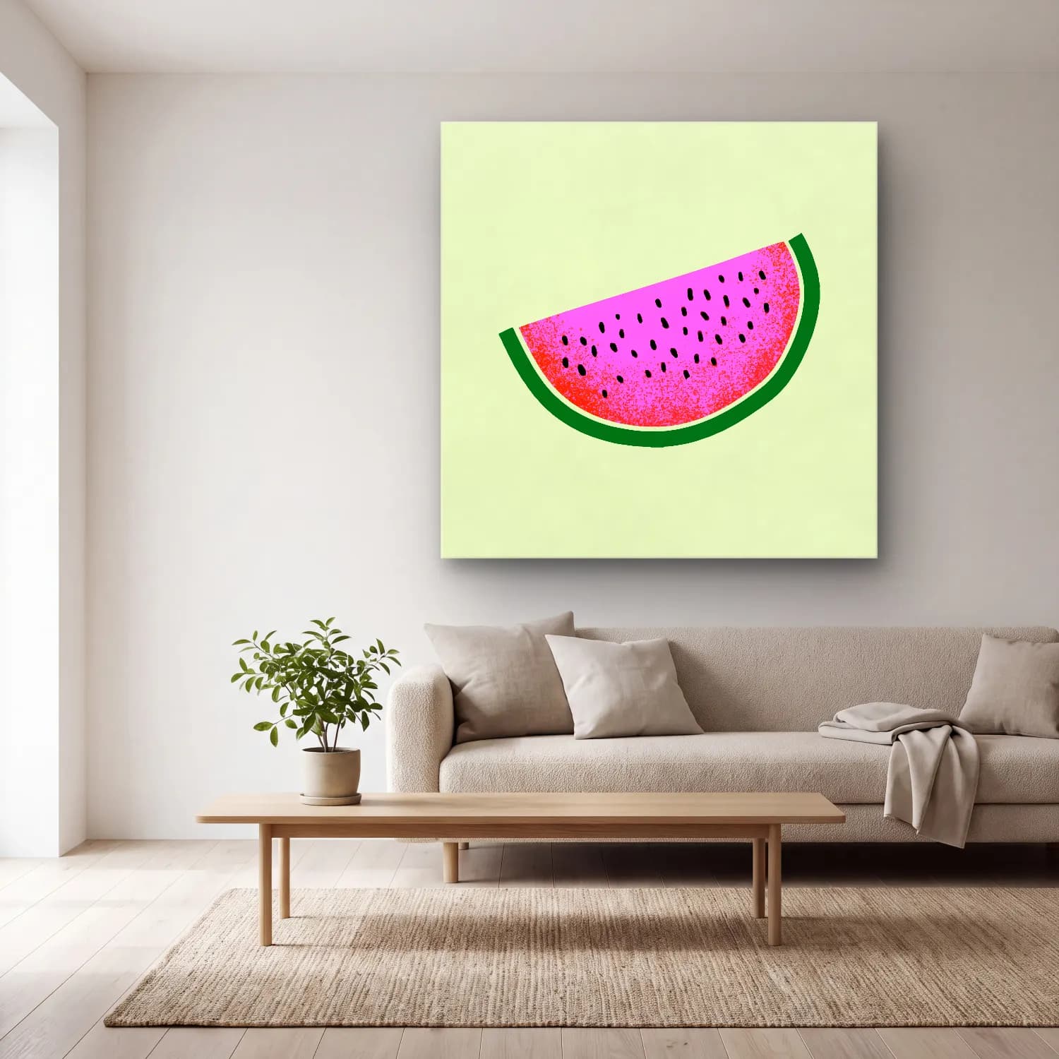 Pop Art Karpuz – Pembe Tonlar cam tablo — açık renk salonda