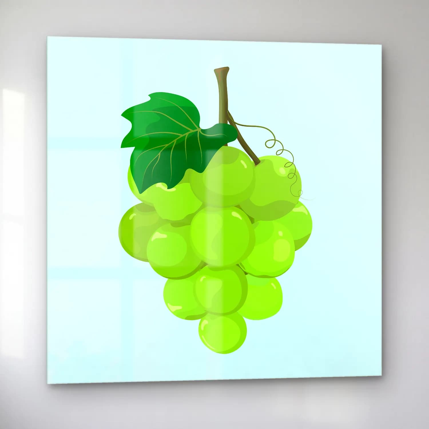 Sevimli İllüstrasyon Üzümler – Yeşil Tonlar cam tablo — sol açıdan görünüm