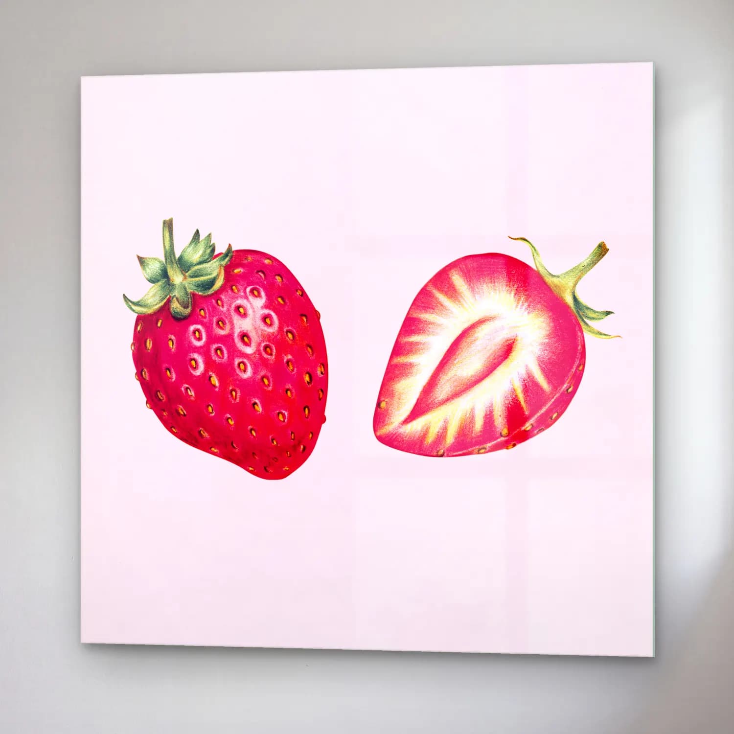 Vintage Çilekler – Pembe Tonlar cam tablo — sağ açıdan görünüm